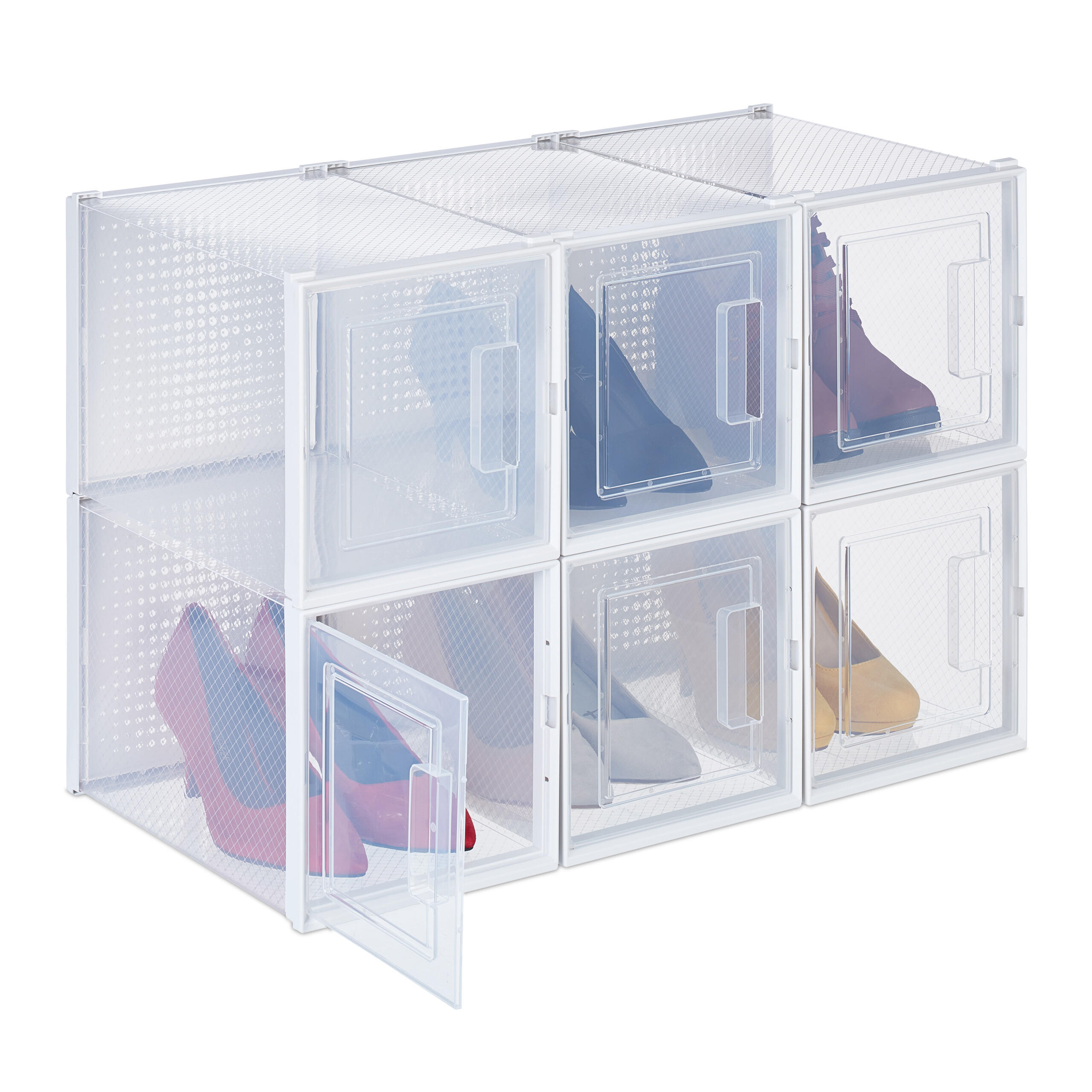 SKOLÅDOR Transparent Vit 6-pack stapelbara 22/21/33 cm