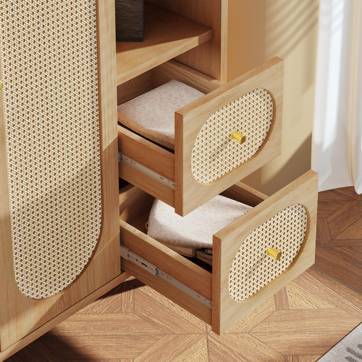KLEIDERSCHRANK in Eichenfarbe Hochschrank mit Schubladen und Kleiderstange für Schlafzimmer, B120/T44/H161 cm - Eichefarben/Naturfarben, Holz/Holzwerkstoff (120/161/44cm) - STILVORA