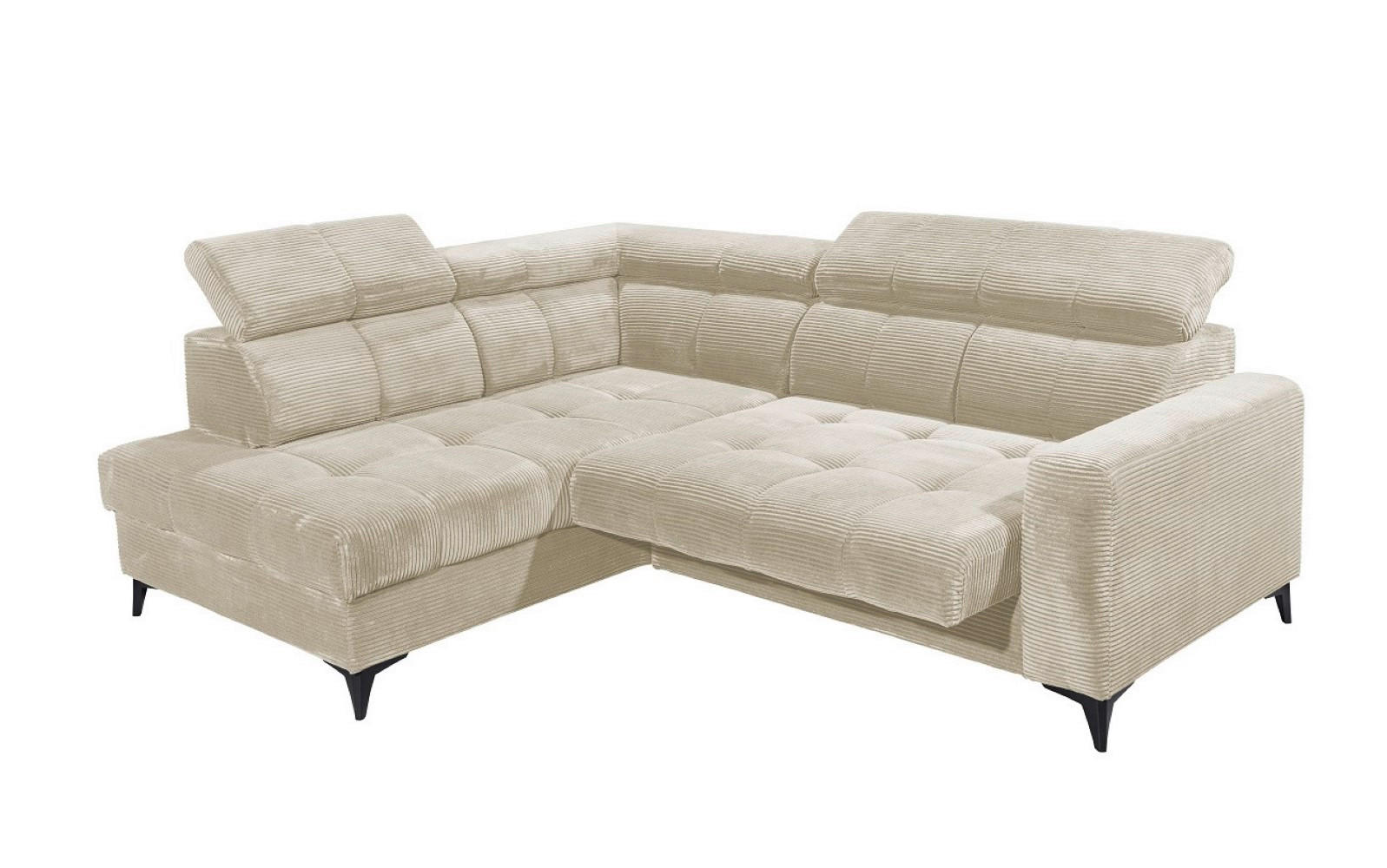 ECKSOFA mit elektronische Sitztiefenverstellung, USB-Anschluss und stilvollem Breitcord-Bezug - Beige, Textil (243/200cm) - ed exciting design