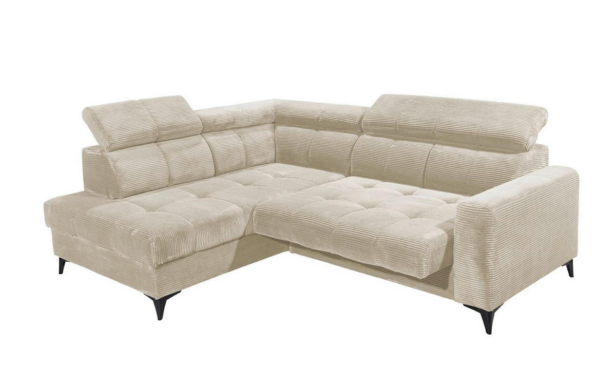 ECKSOFA mit elektronische Sitztiefenverstellung, USB-Anschluss und stilvollem Breitcord-Bezug - Beige, Textil (243/200cm) - ed exciting design