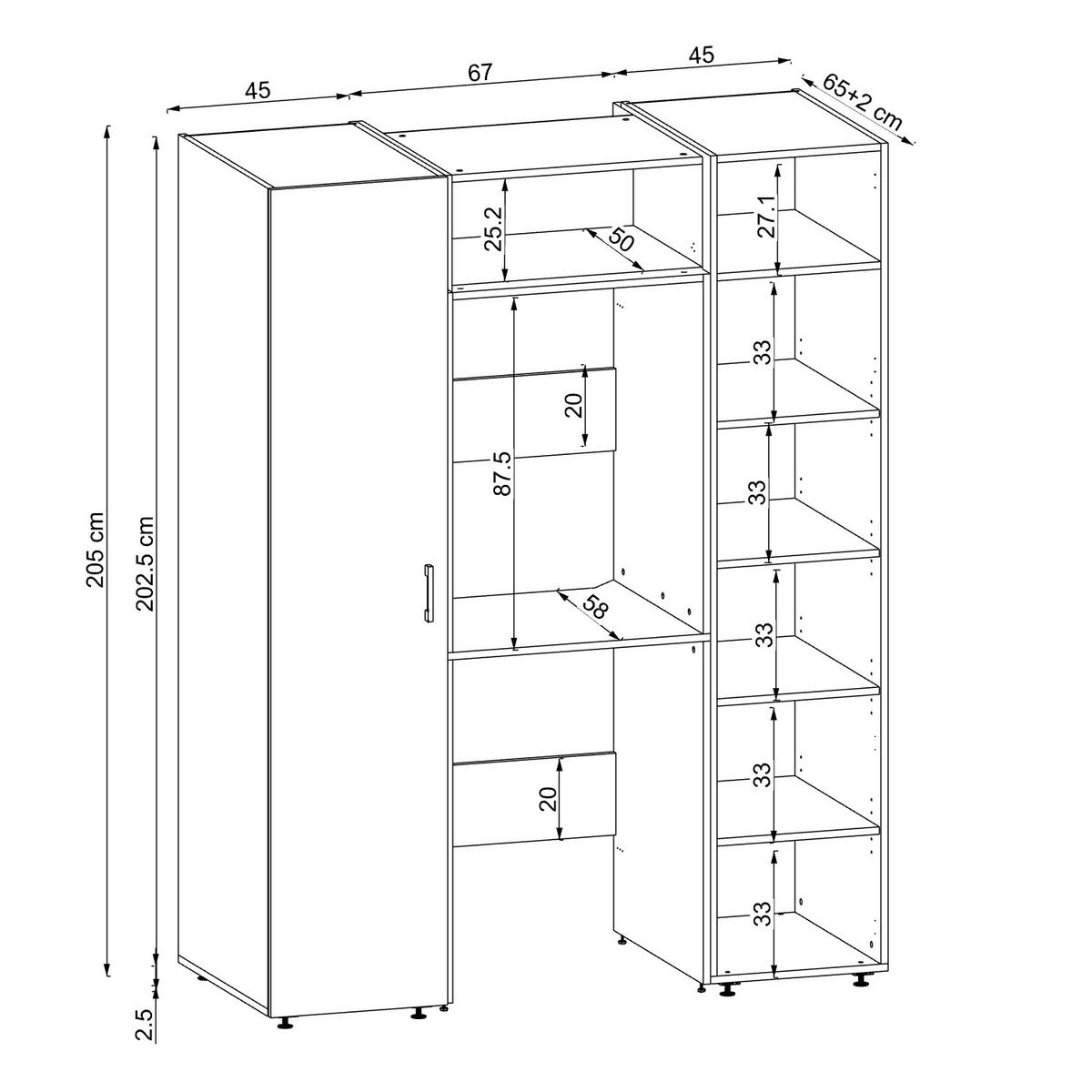 WASCHMASCHINENSCHRANK DUO-II 157cm Breit, 205cm Hoch - Weiß, Holzwerkstoff (157/205/67cm)