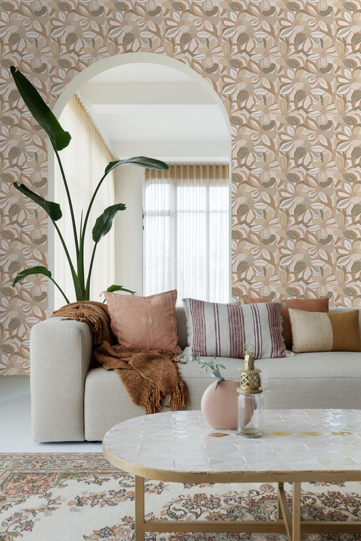 TAPETE Blumenmuster 50 x 900 cm - Beige, Papier (50/900cm) - ESTAhome
