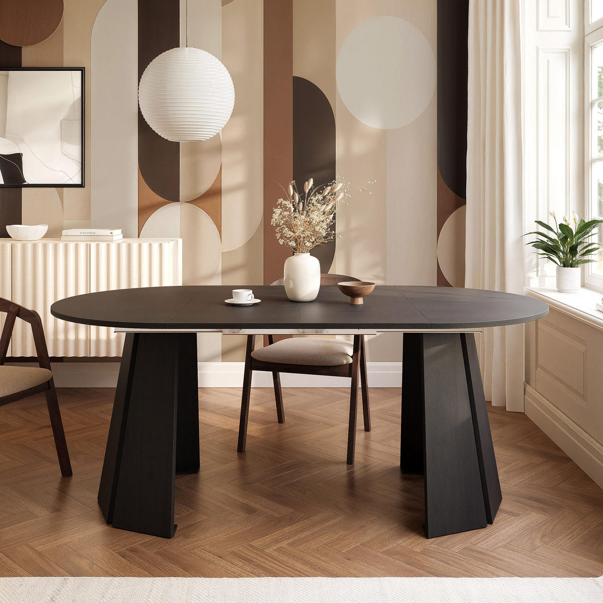 ESSTISCH AUSZIEHBAR VERDA 100–180 cm, Farbe Schwarz - Schwarz, Holzwerkstoff (100/180/76cm) - Idohome