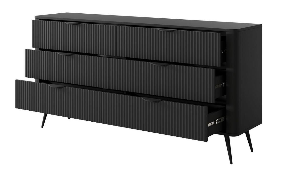 KOMMODE mit Schubladen Brando, 163 cm, Schwarz - Schwarz, Holz/Metall (163/81/38cm) - Emporius