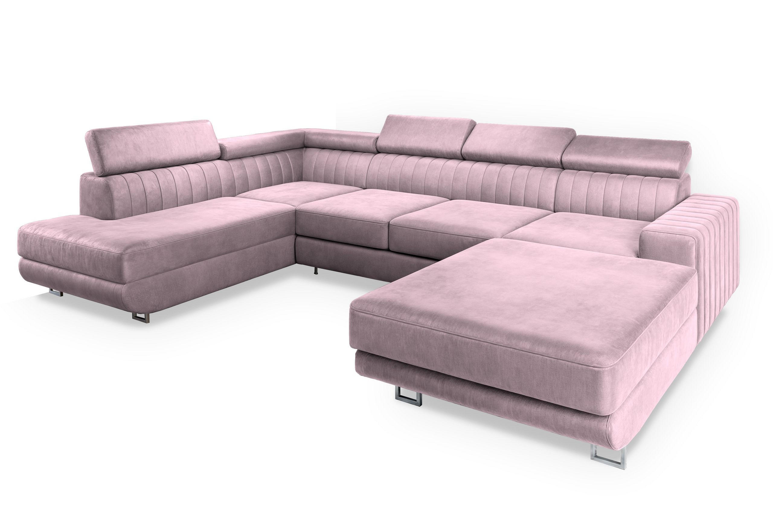 WOHNLANDSCHAFT SIENA L-S Lila Velours-Stoff mit Schlaffunktion - Lila, Holz (335/89/190cm) - MASSENO
