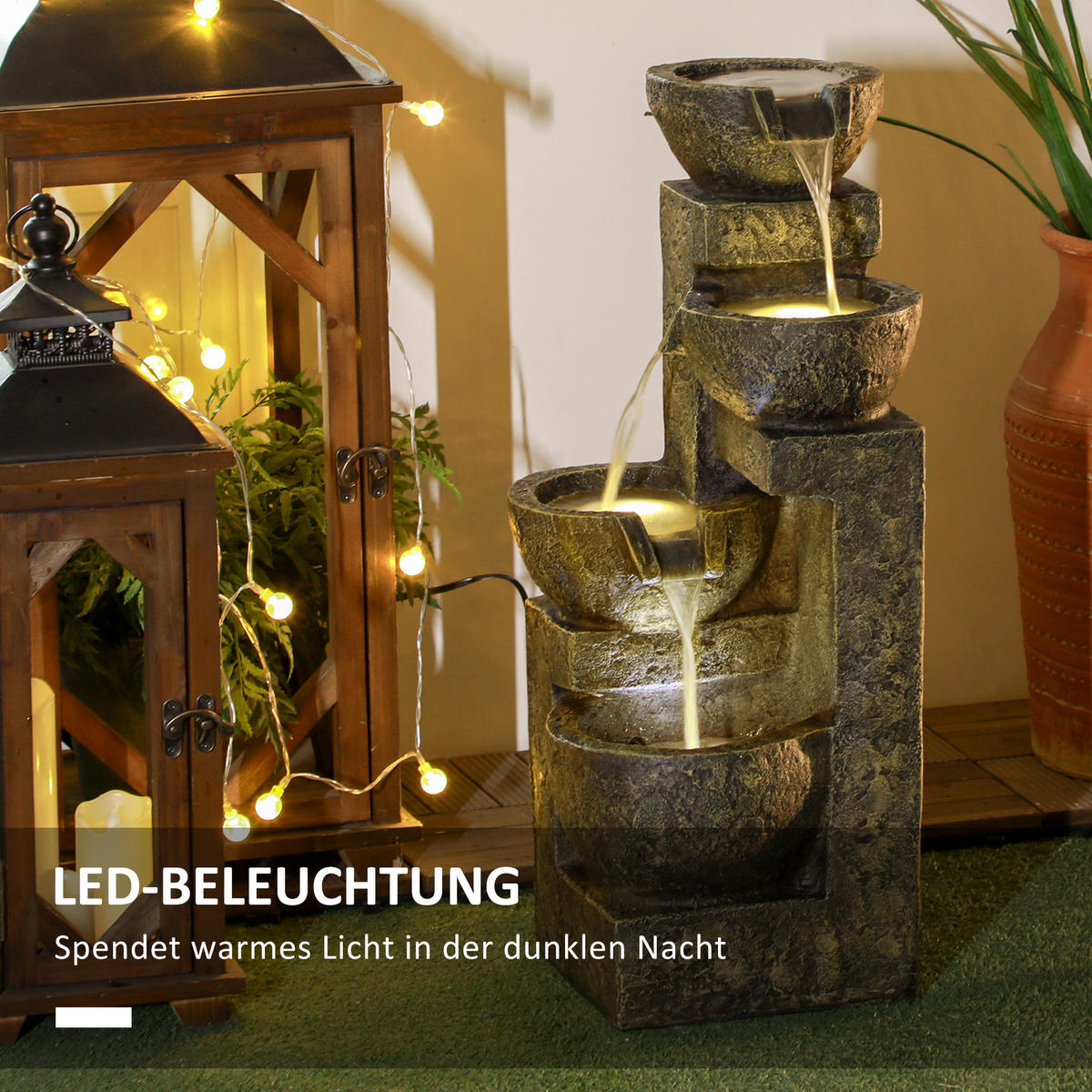 GARTENBRUNNEN, Kunstharz, Schwarz - Schwarz, Kunststoff (25/24/60cm) - Outsunny