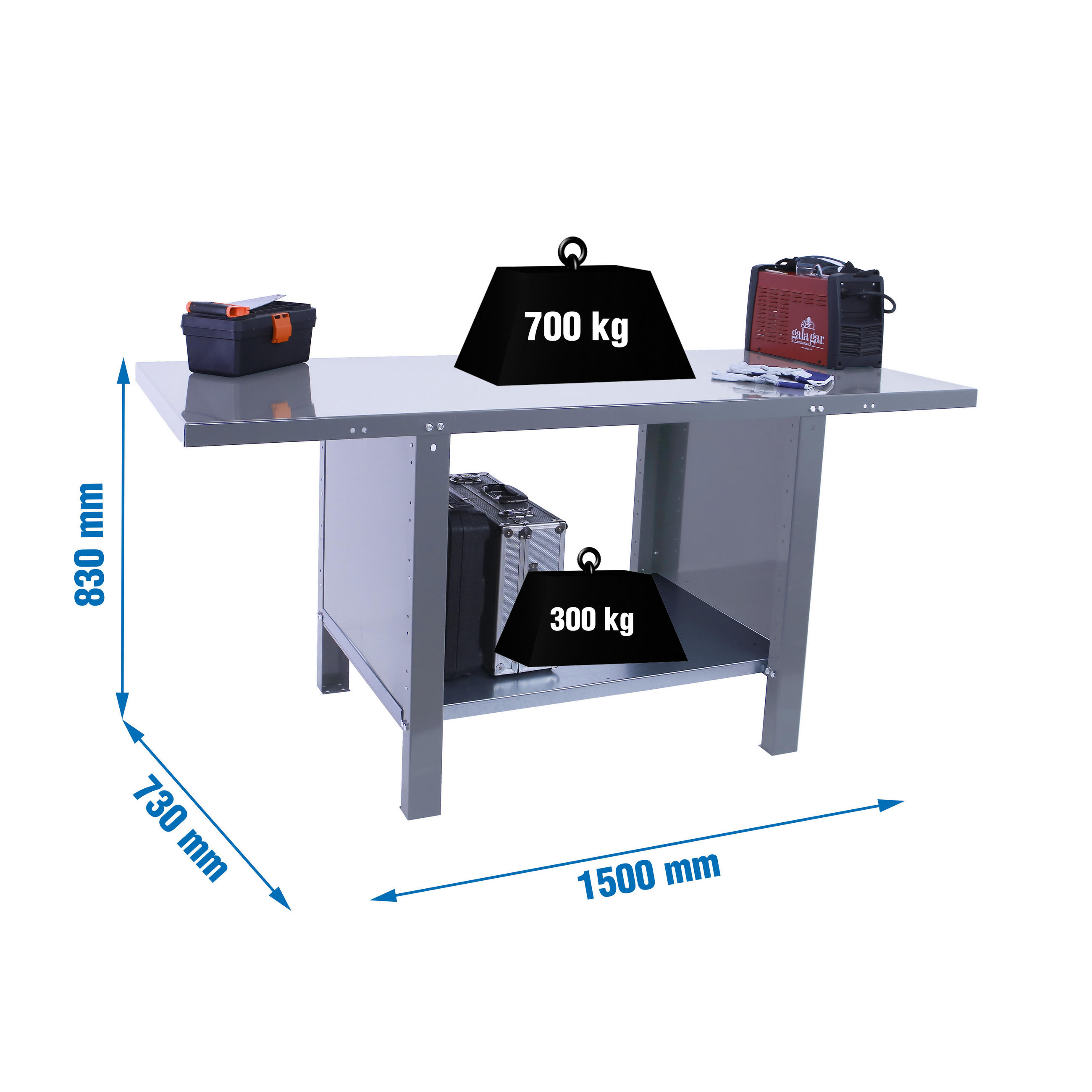 WERKBANK Buffalo Metal HxBxT 83 x 150 x 73 cm Traglast 700 kg Grau - Grau, Metall (150/83/73cm) - PROREGAL