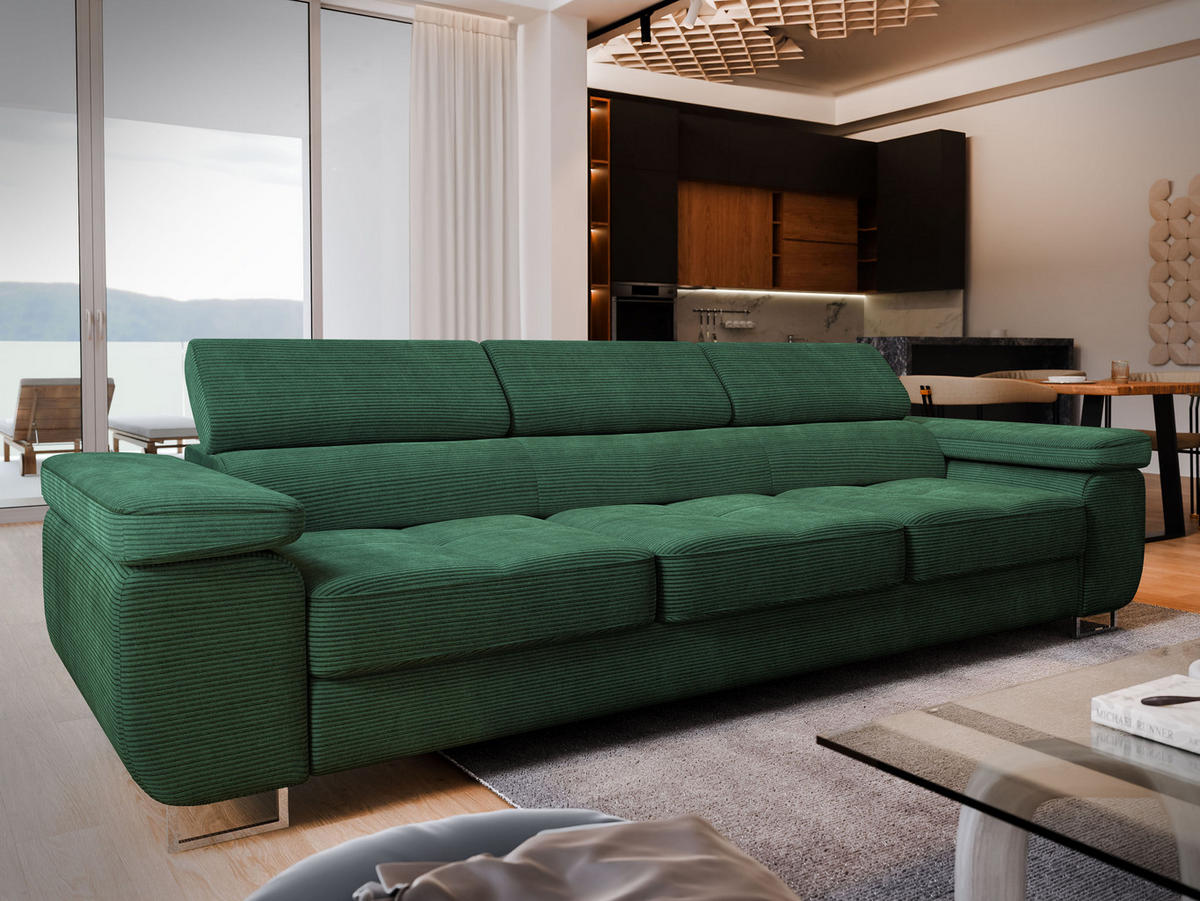 BETTSOFA MOSINE Grün Kordstoff mit Schlaffunktion - Grün, Textil (281/87/98cm) - MASSENO