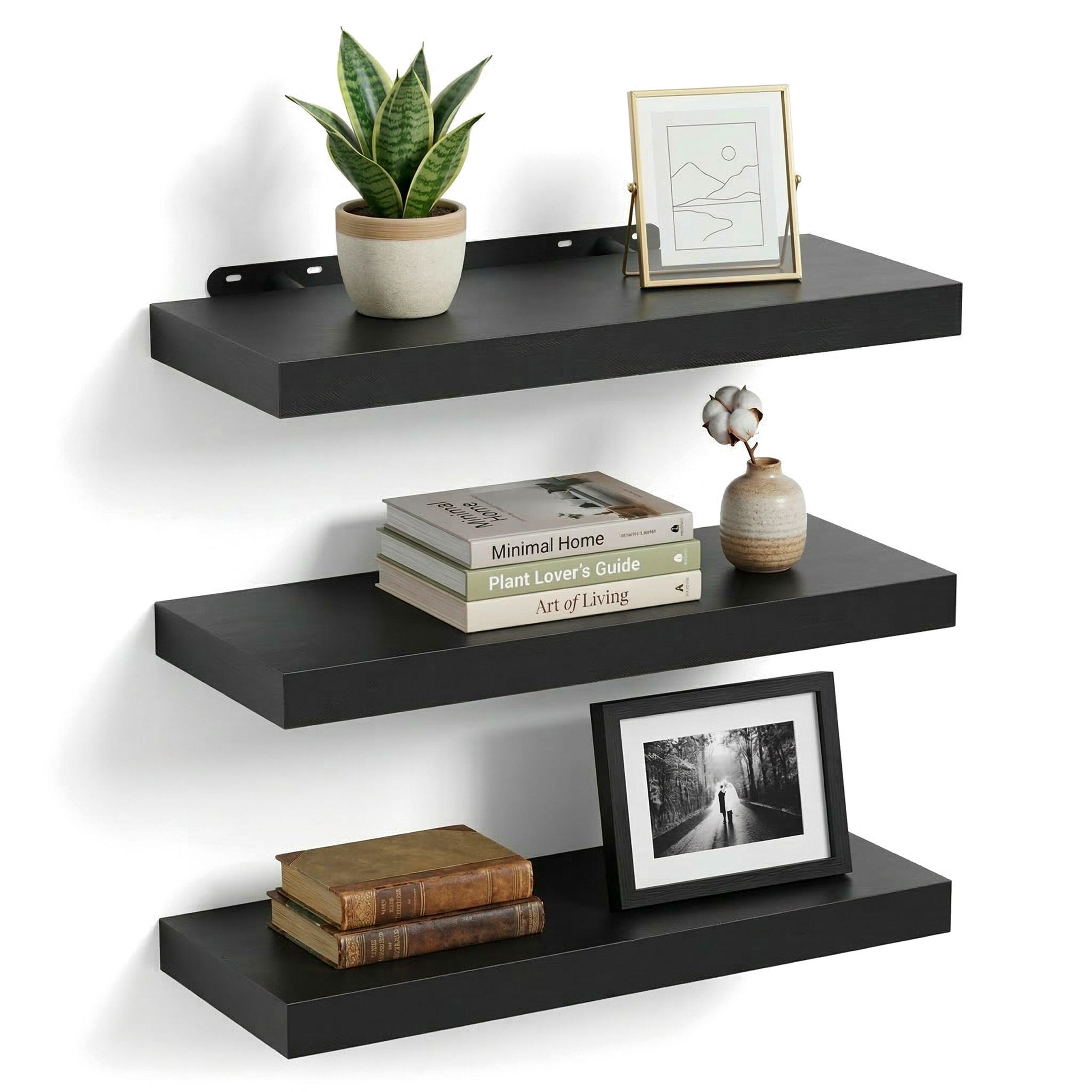 3XPOLICA - čierna, kov/kompozitné drevo (60/4/23cm) - Relaxdays