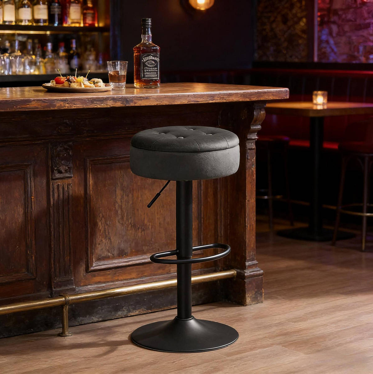 BARHOCKER 60,5–79,5 cm höhenverstellbar mit Stauraum und 360°-Drehfunktion - Dunkelgrau, Metall (39/79.5/39cm) - MIVRAY