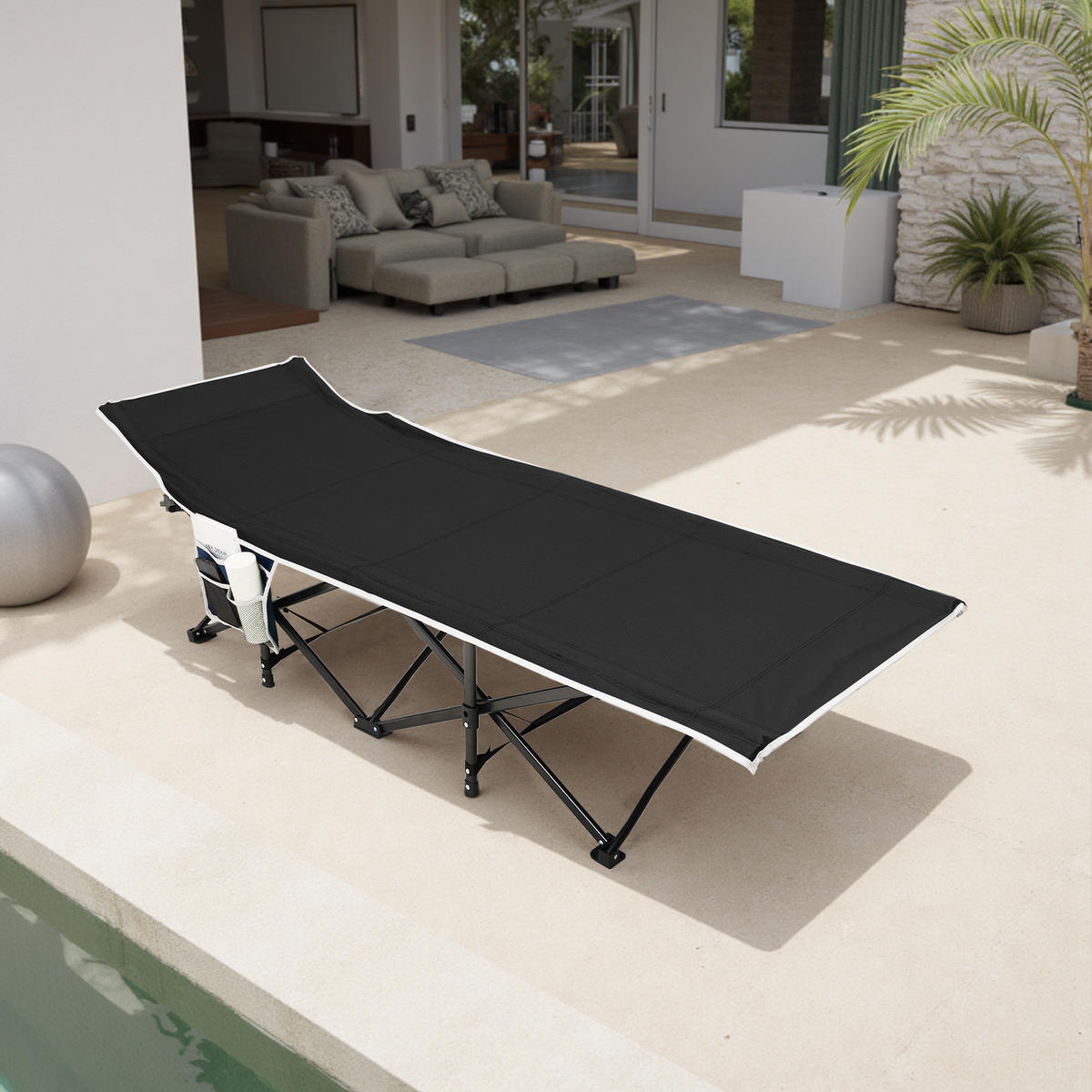 CAMPINGBETT Feldbett für Camping und Mittagspause in Schwarz Klappbar Platzsparend Robust und Langlebig 190 x 71 x 37 cm 6,78 kg - Schwarz, Metall - Livingandhome