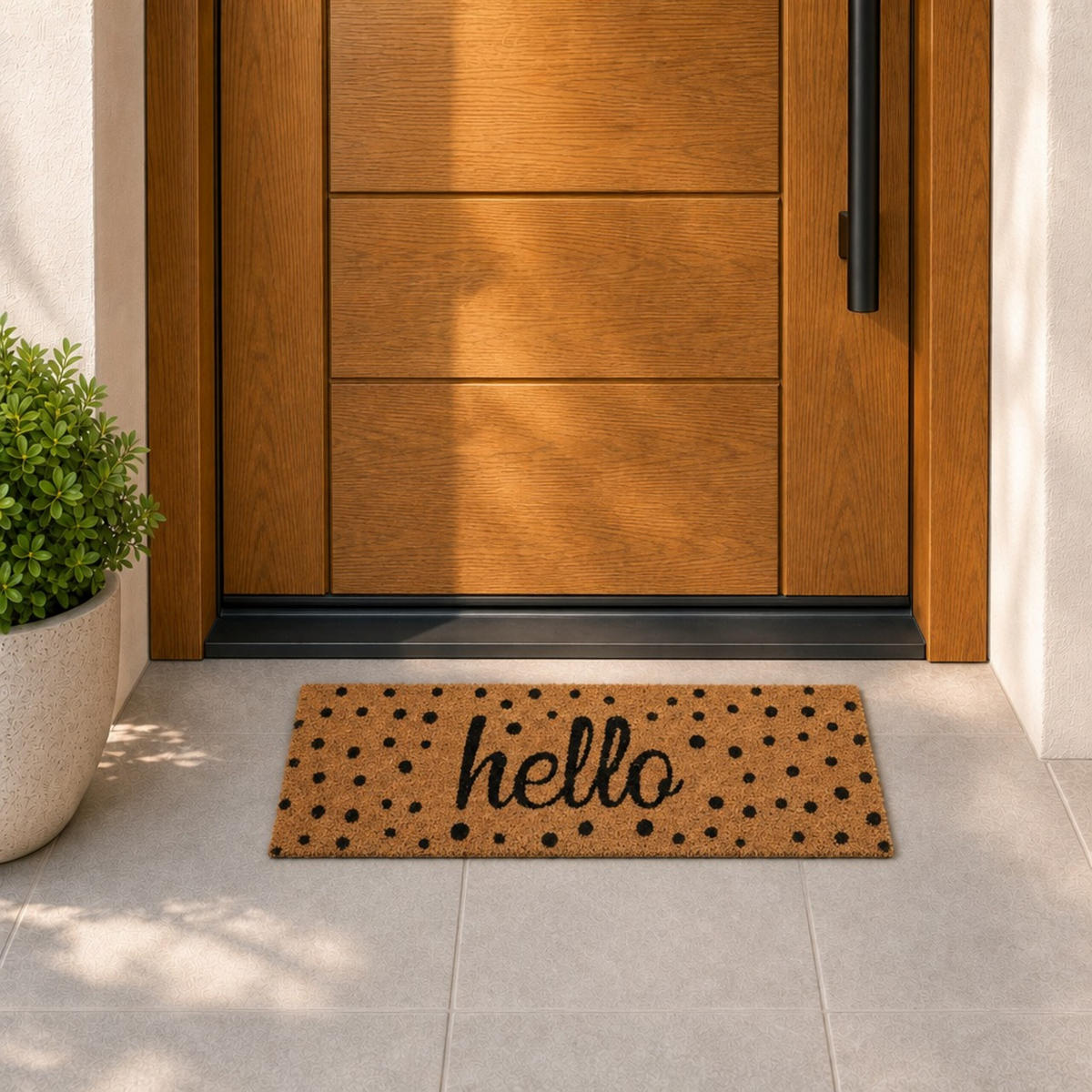 FUSSMATTE Natur Schwarz Hello 75x25 cm - Hellbraun, Kunststoff/Textil (75/25cm) - Relaxdays