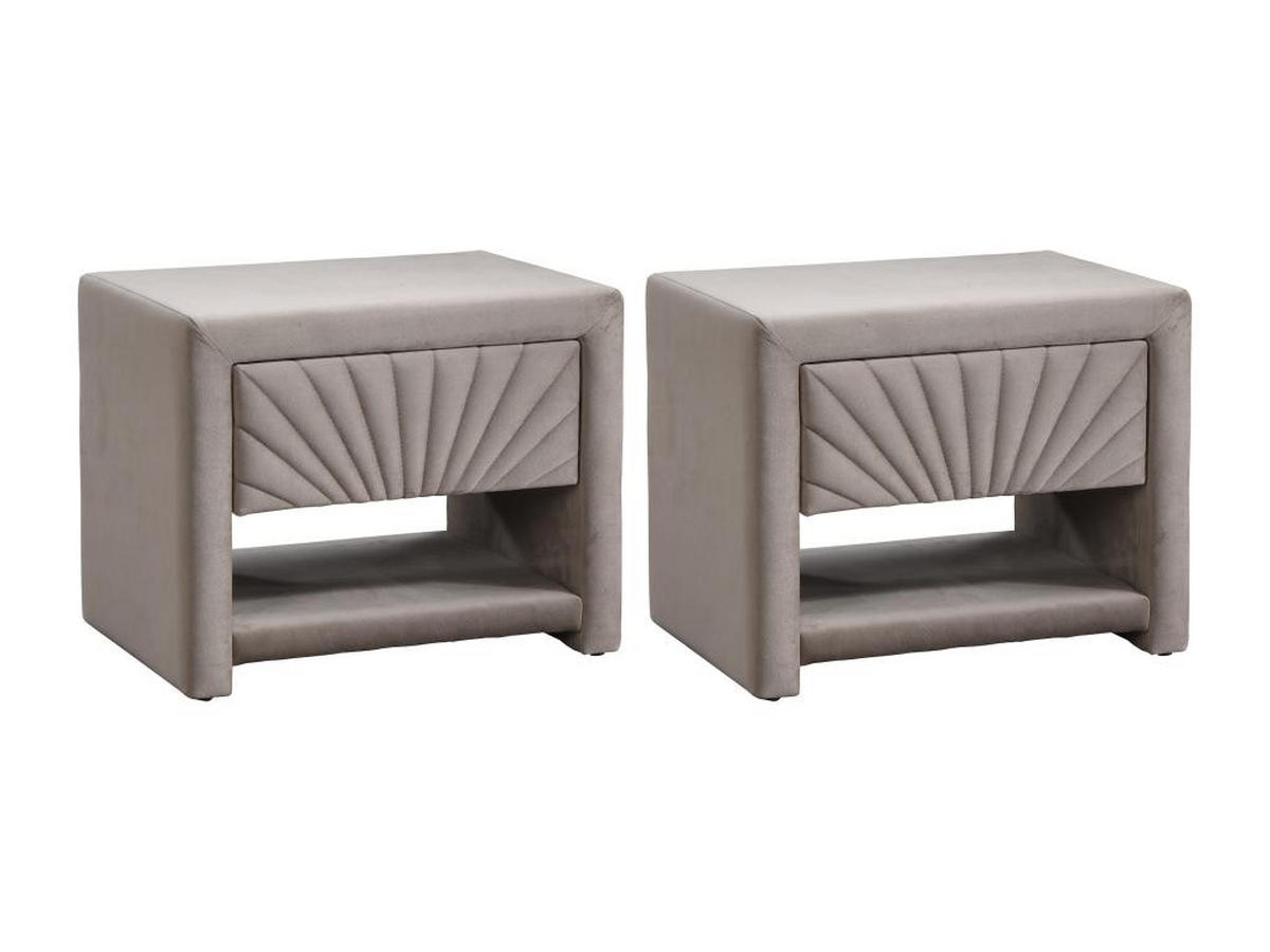 2ER-SET Nachttische mit 1 Schublade & 1 Ablage - Samt - Beige - ULAMI - Beige, Textil (35/41/50cm) - Vente-Unique