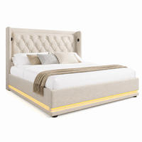 POLSTERBETT mit Stauraum und LED 180x200 cm Baumwolle Beige - Beige, Metall (180/200cm) - Meubliv