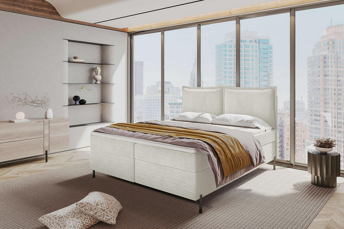 BOXSPRINGBETT VERO Cordstoff Greige 140/200 cm - Greige/Schwarz, Holzwerkstoff/Textil (140/200cm) - 99rooms