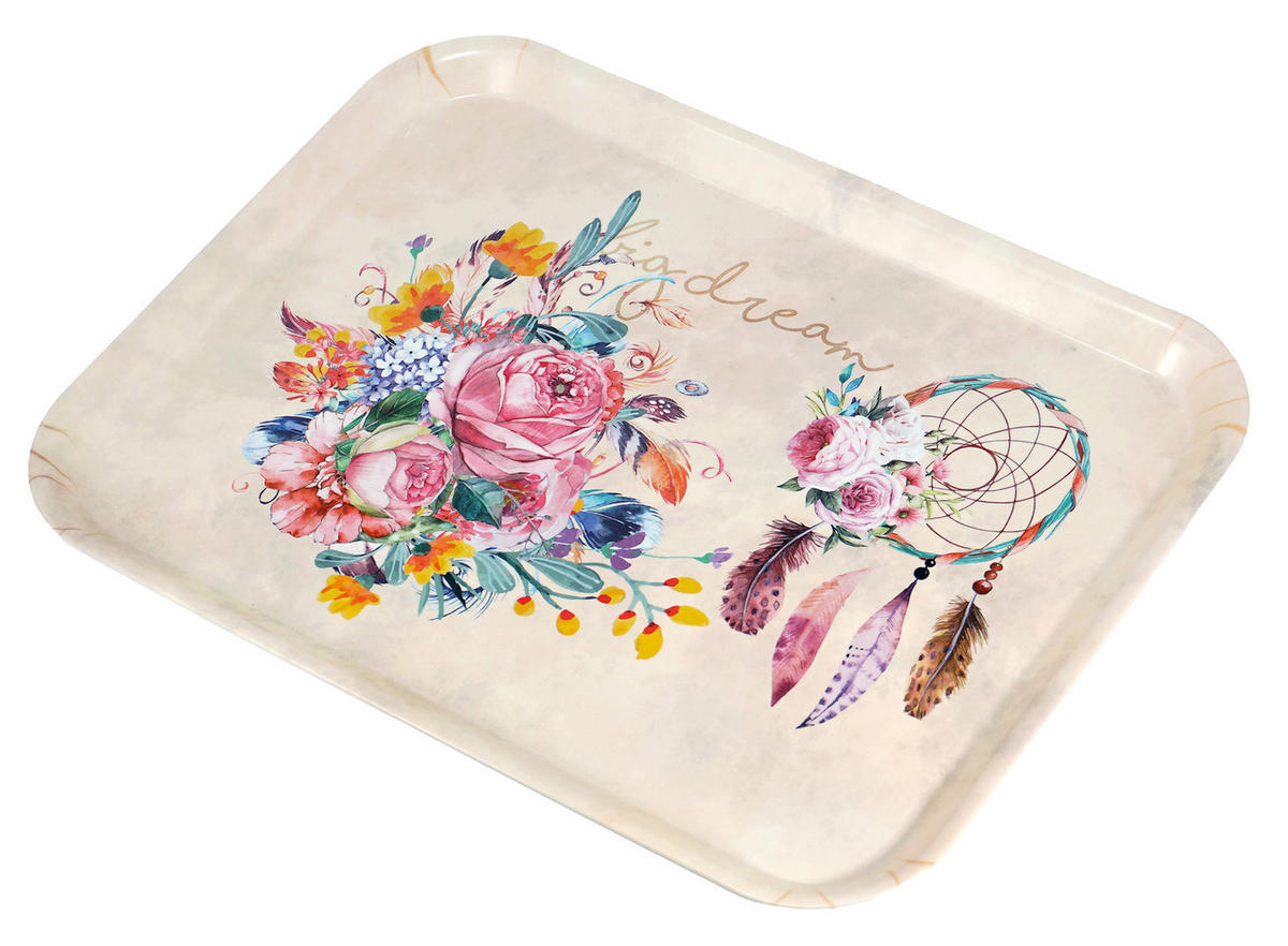 TABLETT Traumfänger, rechteckige Melamin Serviertablett 38x26 cm - Beige, Kunststoff (26/2/38cm) - Lashuma
