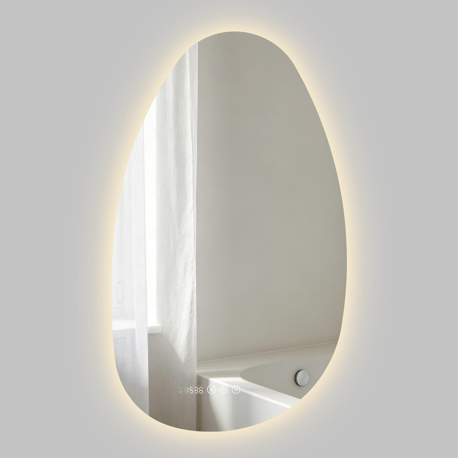 BADSPIEGEL MIT BELEUCHTUNG 85/50 cm asymmetrisch Bluetooth LED mit Antibeschlag - Transparent, Glas (85/50/3cm) - S'AFIELINA