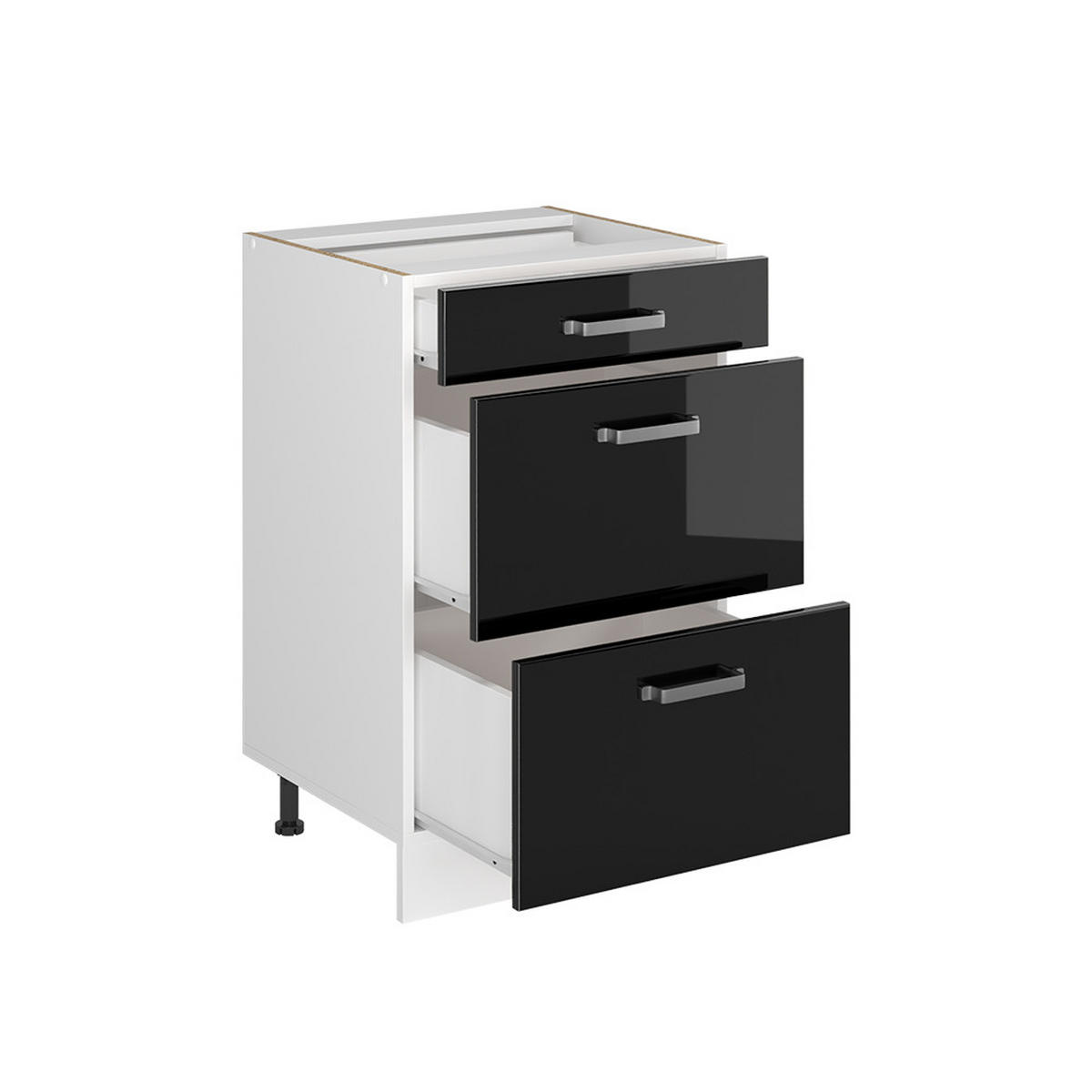 KÜCHENUNTERSCHRANK R-Line, Schwarz Hochglanz/Weiß, 50 cm ohne Arbeitsplatte - Schwarz Hochglanz/Weiß, Holzwerkstoff (50/81.6/46cm) - Vicco