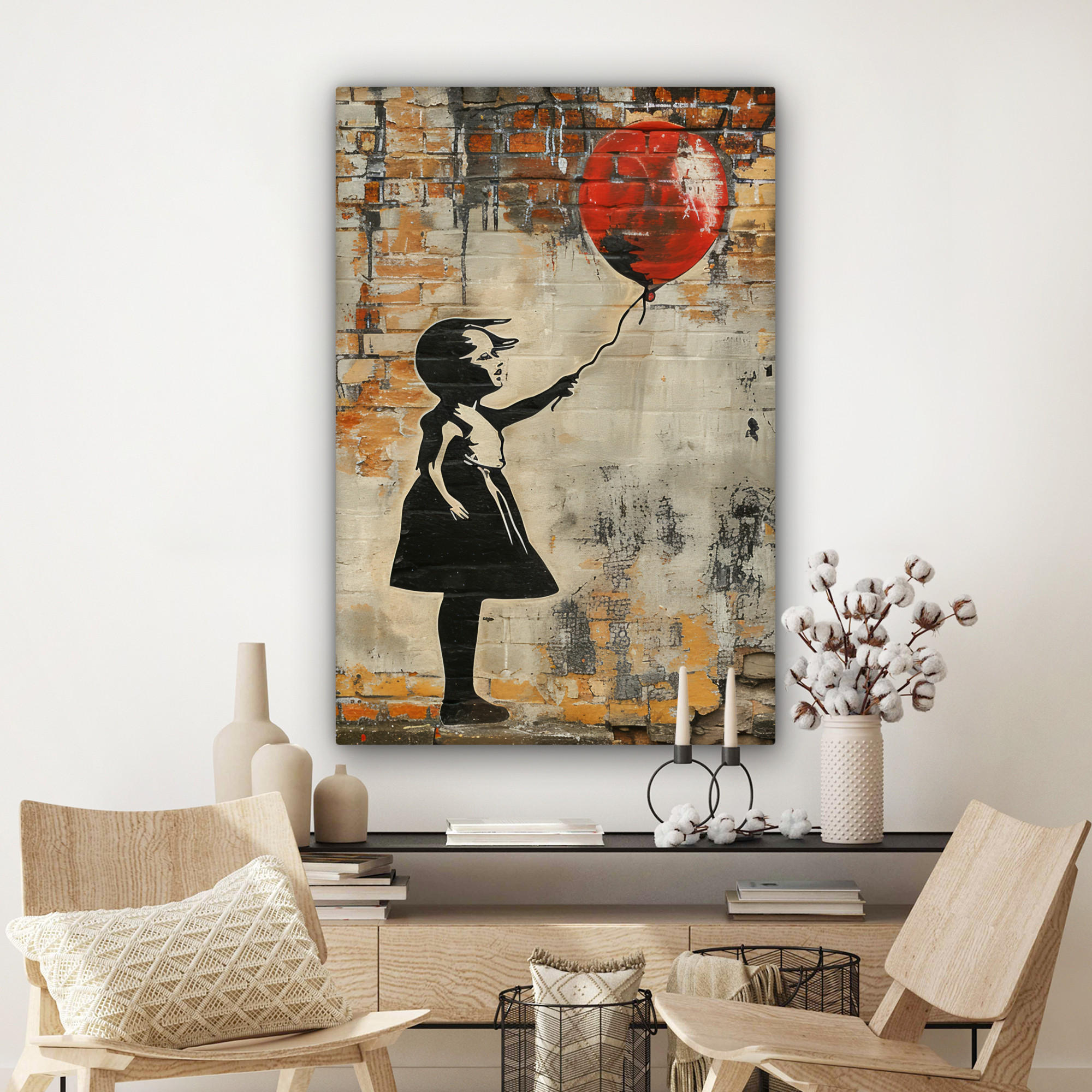 LEINWANDBILD Graffiti - Banksy - Mädchen - Straßenkunst 80x120 cm - Sandfarben, Textil (80/120cm) - MuchoWow