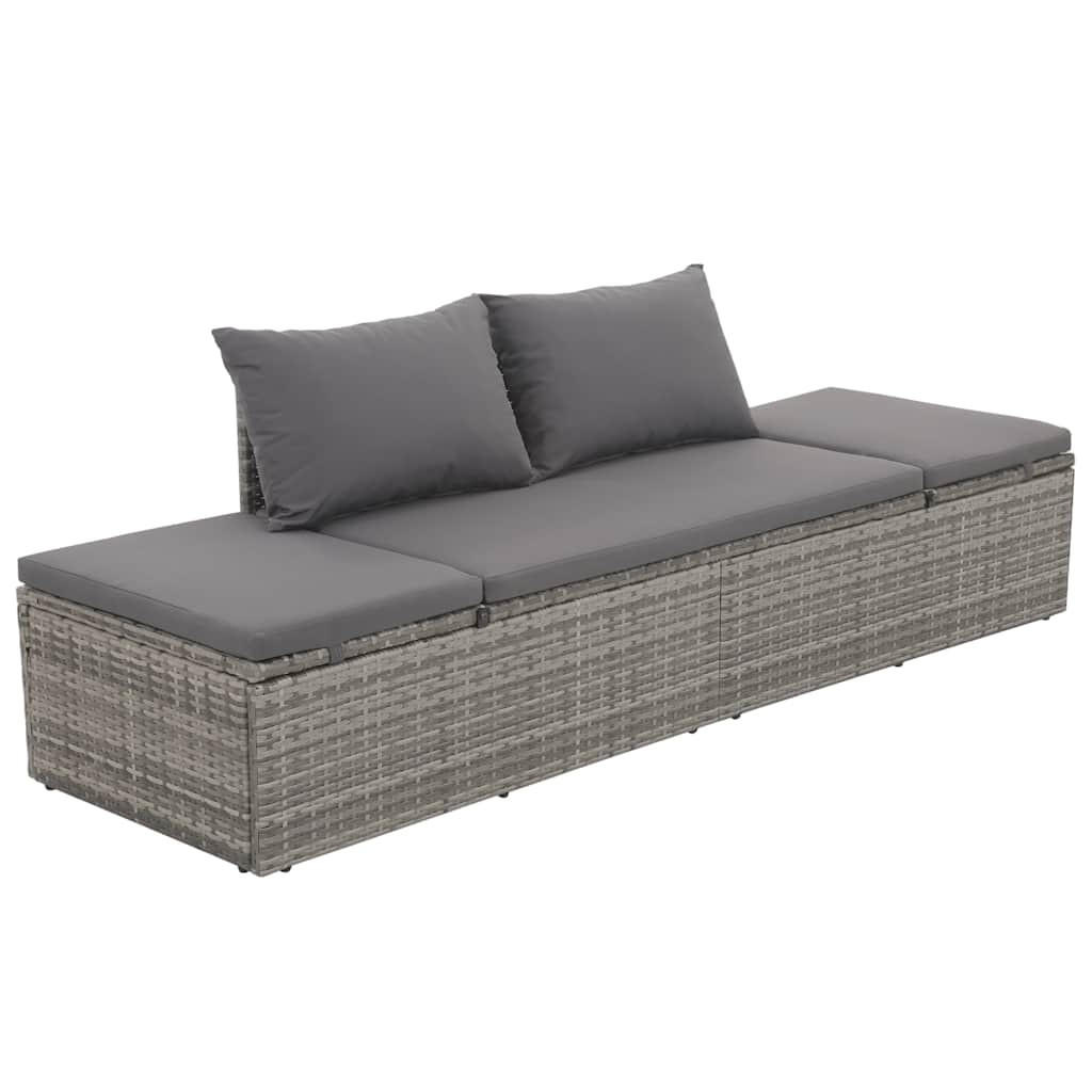 GARTENBETT Grau 195/60 Cm Poly Rattan - Dunkelgrau/Grau, Kunststoff/Textil (60/60/195cm) - vidaXL
