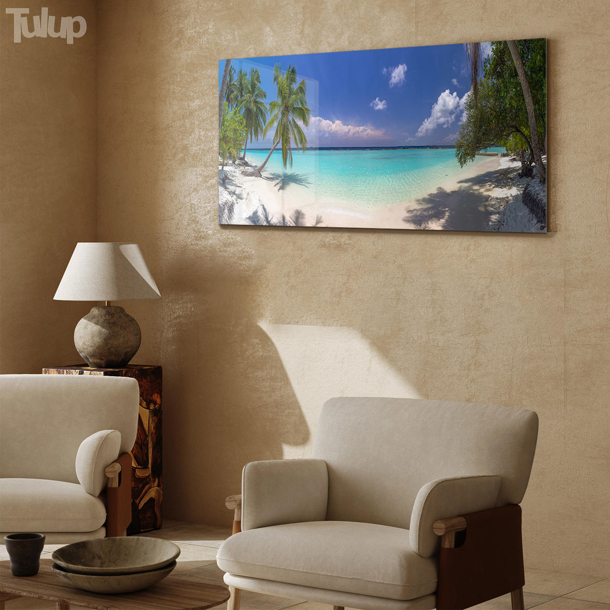 GLASBILD 120x60 cm Malediven Panorama - Blau/Hellblau, Glas (120/60cm) - TULUP