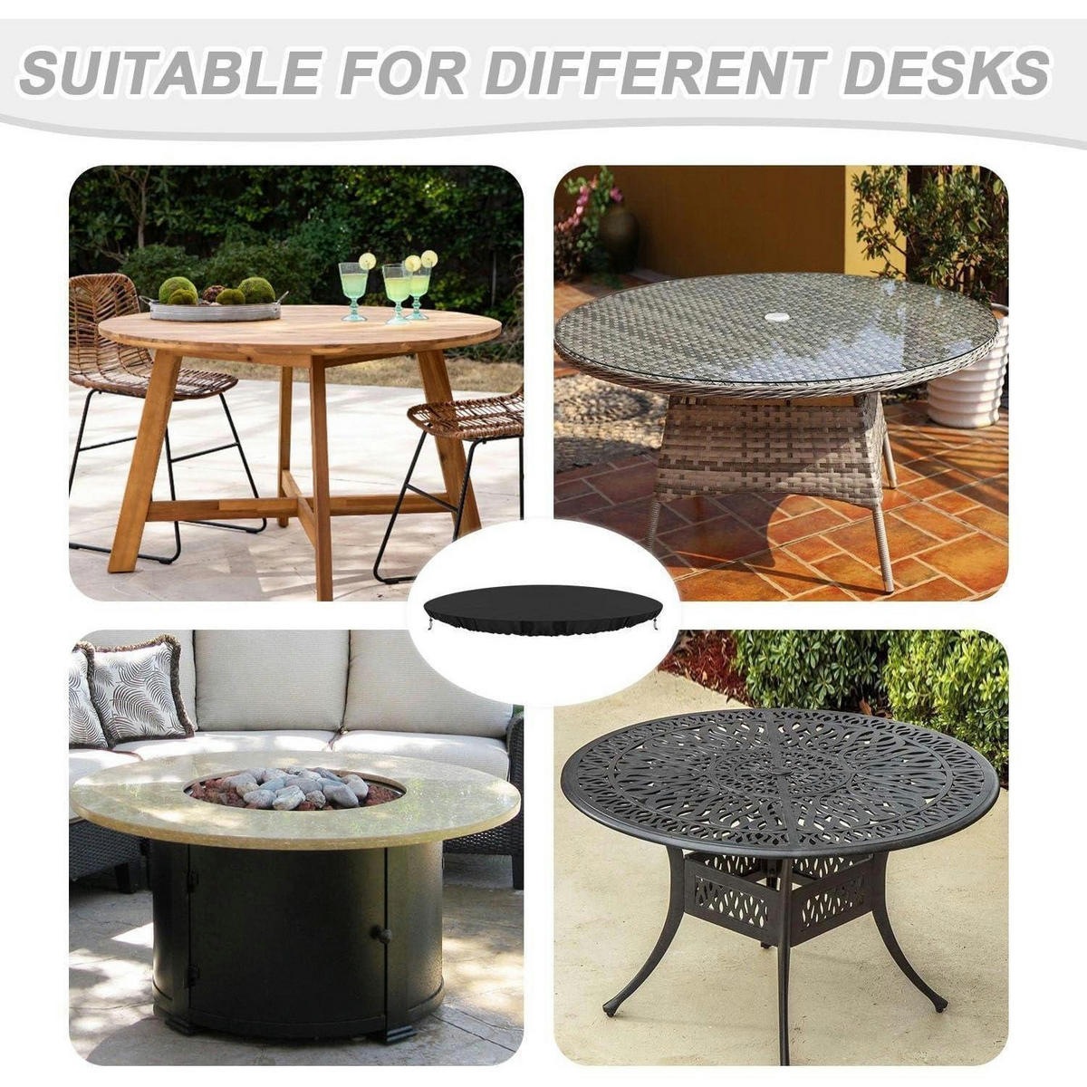 ABDECKHAUBE für Gartentisch Rund Ø122x10cm 420D Oxford Wasserdicht - Schwarz, Kunststoff (122/10/122cm)