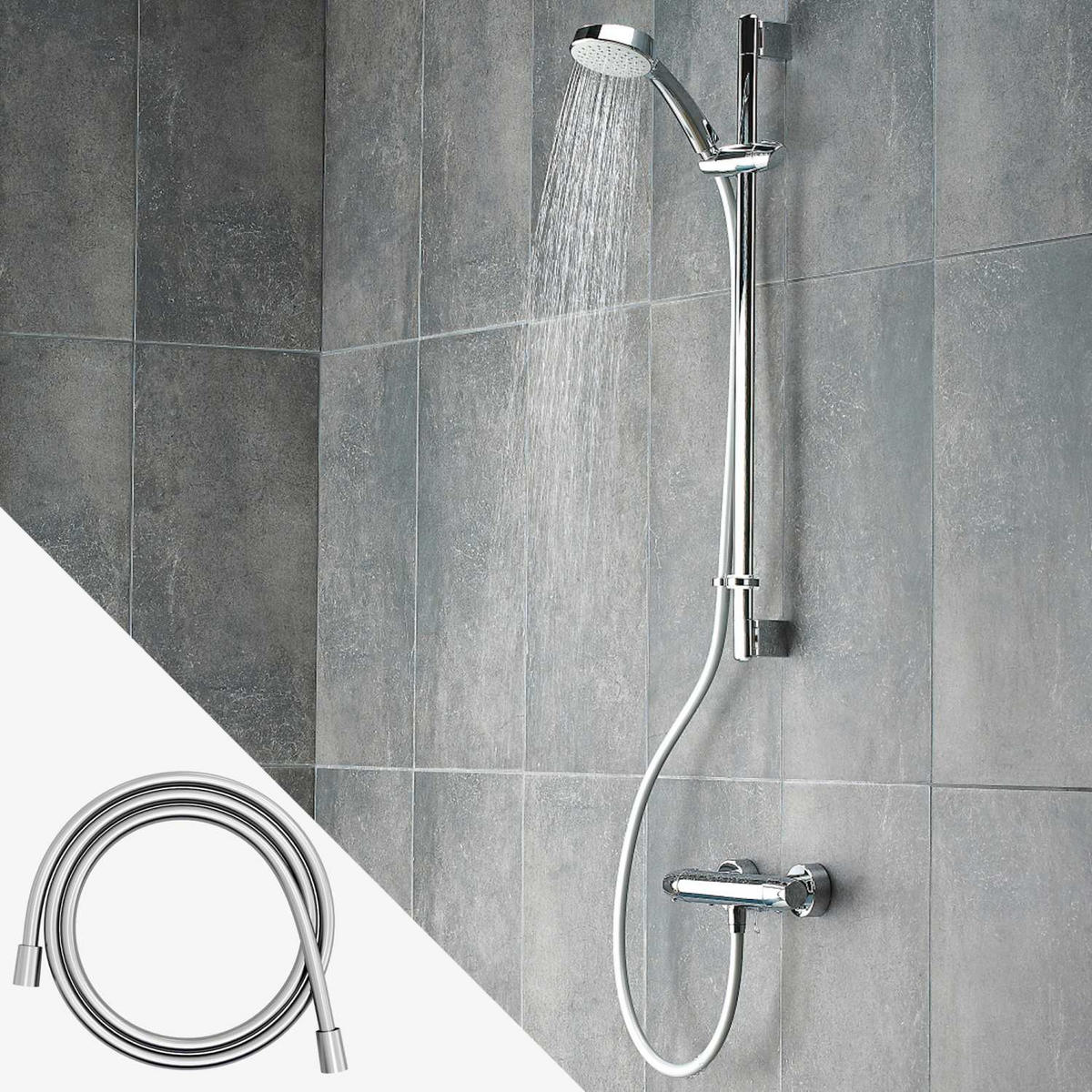 UNIVERSAL DUSCHSCHLAUCH 150 cm Länge - Silberfarben, Kunststoff (18cm) - Intirilife