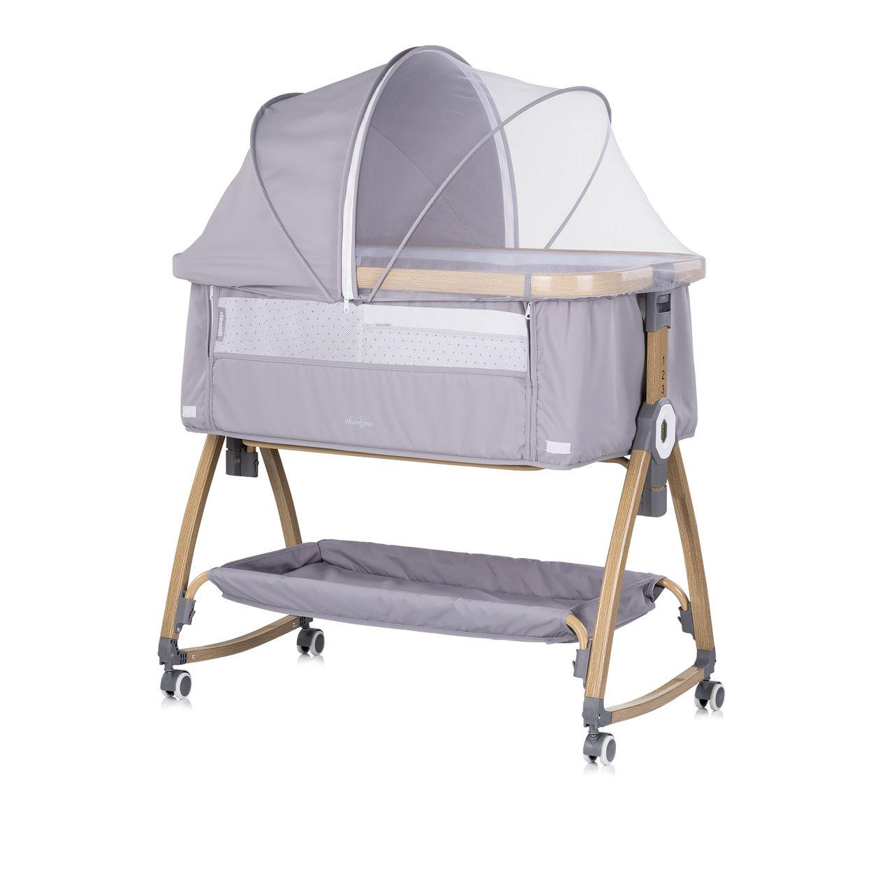 BEISTELLBETT Charisma grau 84 x 49 cm, Wiegenfunktion, höhenverstellbar, Anti-Reflux, Moskitonetz - Grau, Metall (49/84cm) - Chipolino