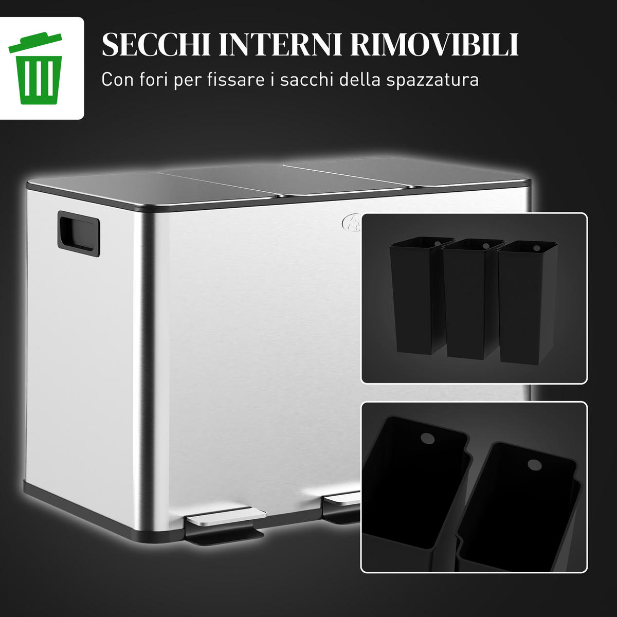ABFALLEIMER Silberfarben 1 Stück - Silberfarben, Metall (34.5/38.6/49.6cm) - GiPP