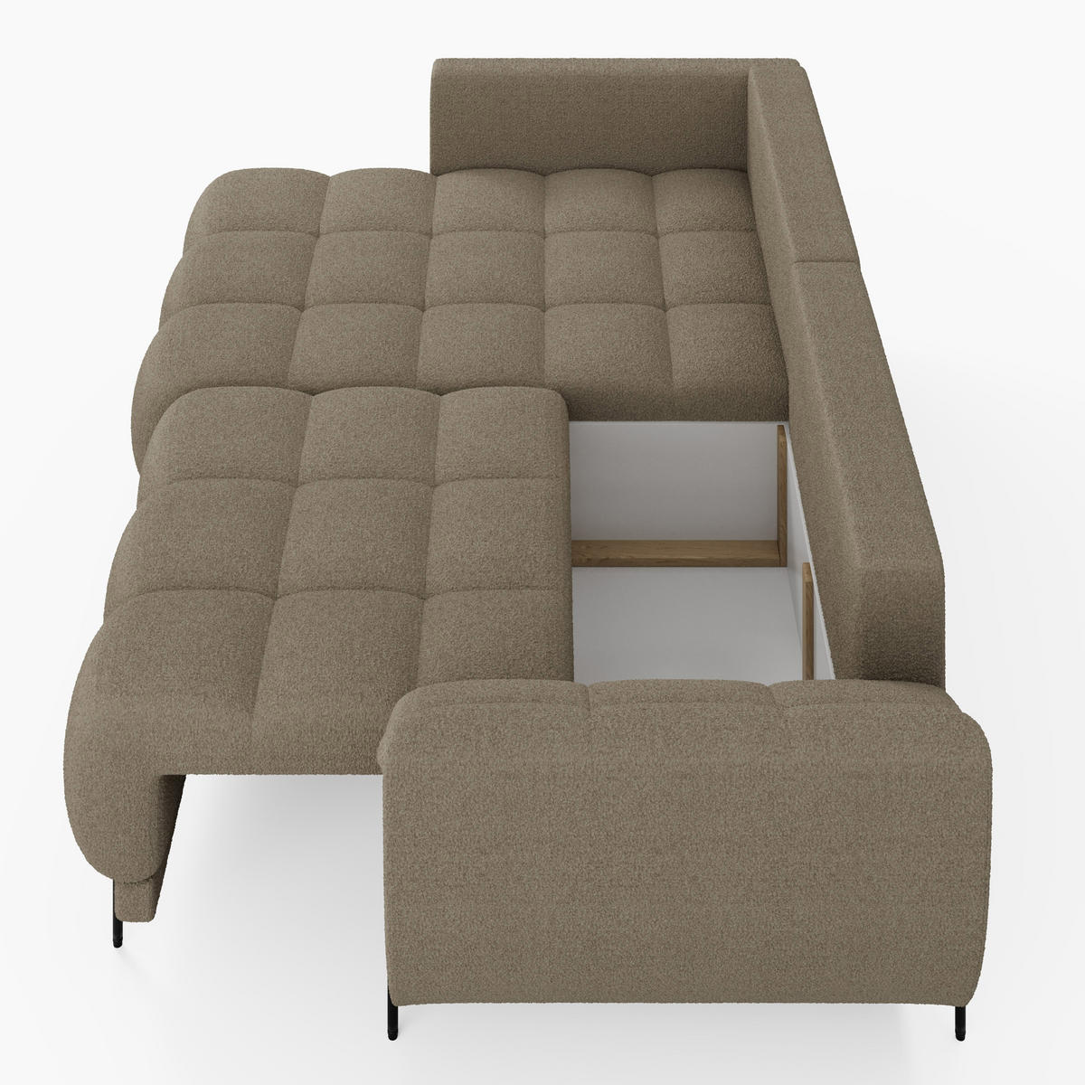 ECKSOFA LEGRO Links weiß Bouclé-Stoff L-Form Couch mit Schlaffunktion & Bettkasten - Schwarz/Weiß, Holz (180/285cm) - Barchello