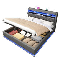 POLSTERBETT mit Stauraum 180x200 cm Leinen Grau mit LED und USB - Grau, Metall (180/200cm) - Meubliv