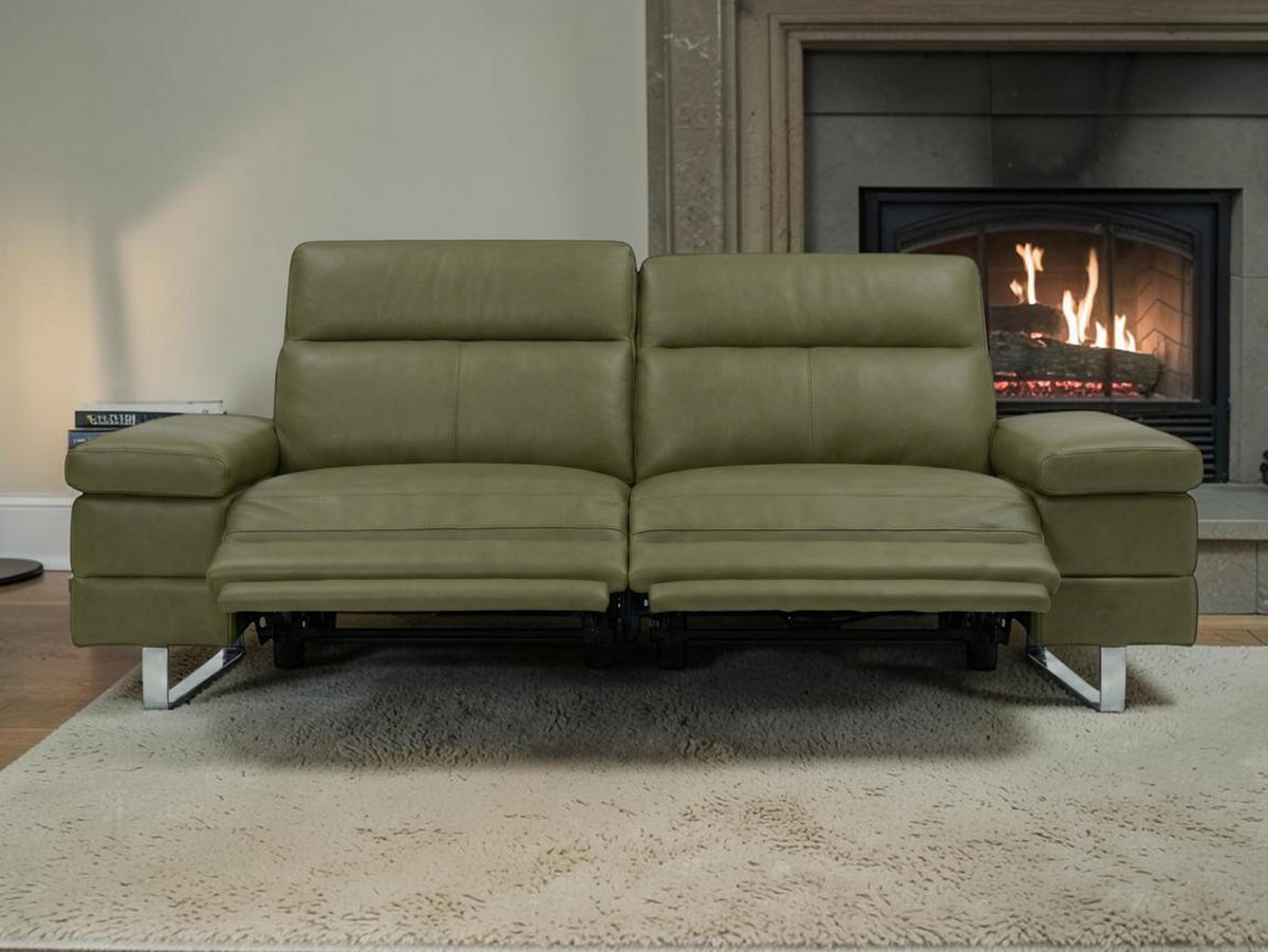 3-SITZER Sofa Virage Echtleder mit 2 x Relaxfunktion Olivgrün - Olivgrün, Leder/Metall (212/75/109cm)