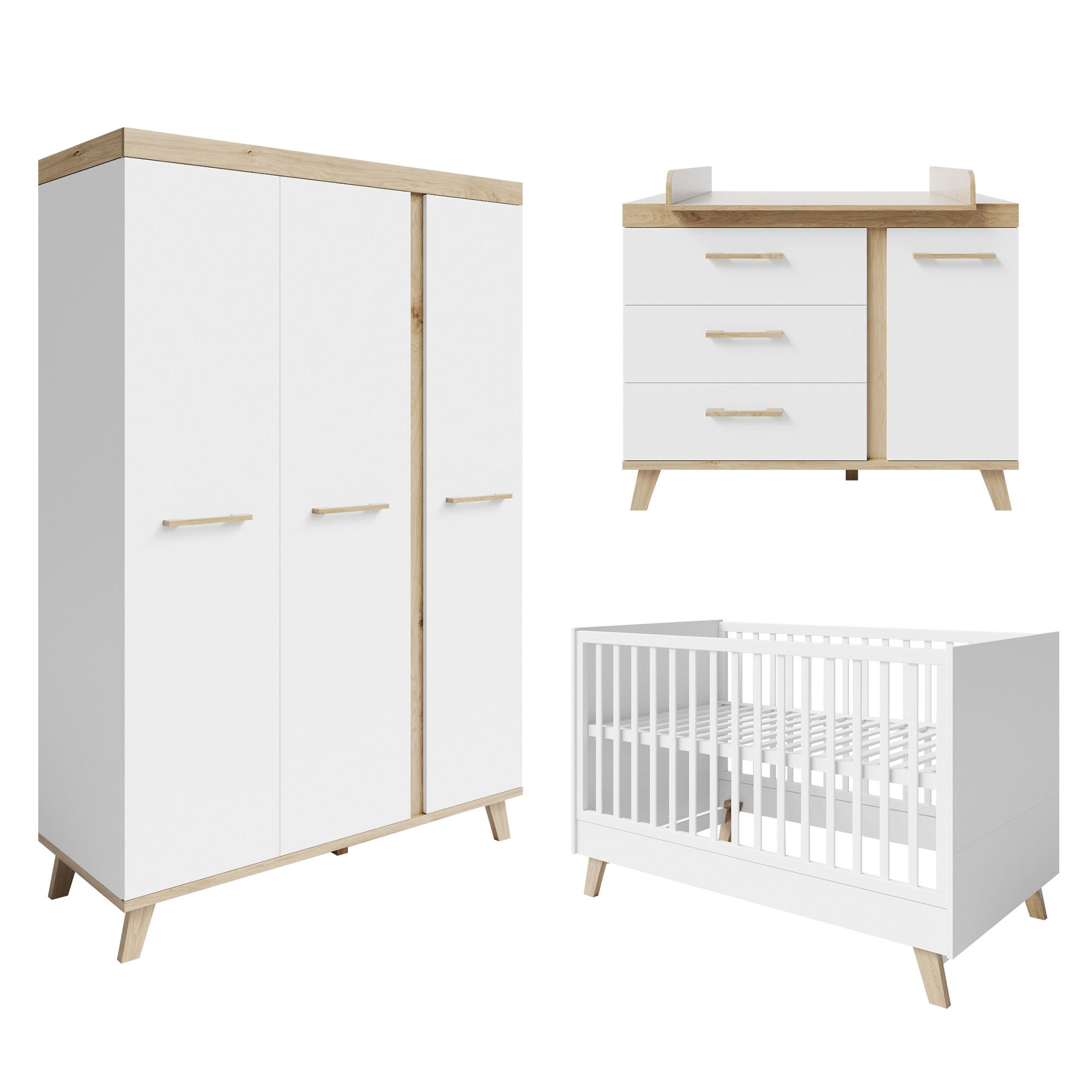 BABYZIMMER-SET Smile, 3 teilig - Weiß, Holzwerkstoff (76/90.5/142cm) - Roba