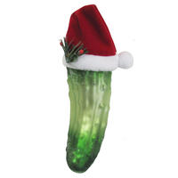 CHRISTBAUMSCHMUCK Weihnachtsgurke mit Stoffhut Grün 14cm (Glas / 1 Stk.) - Grün, Glas (4/14/4cm) - Krebs Glas Lauscha