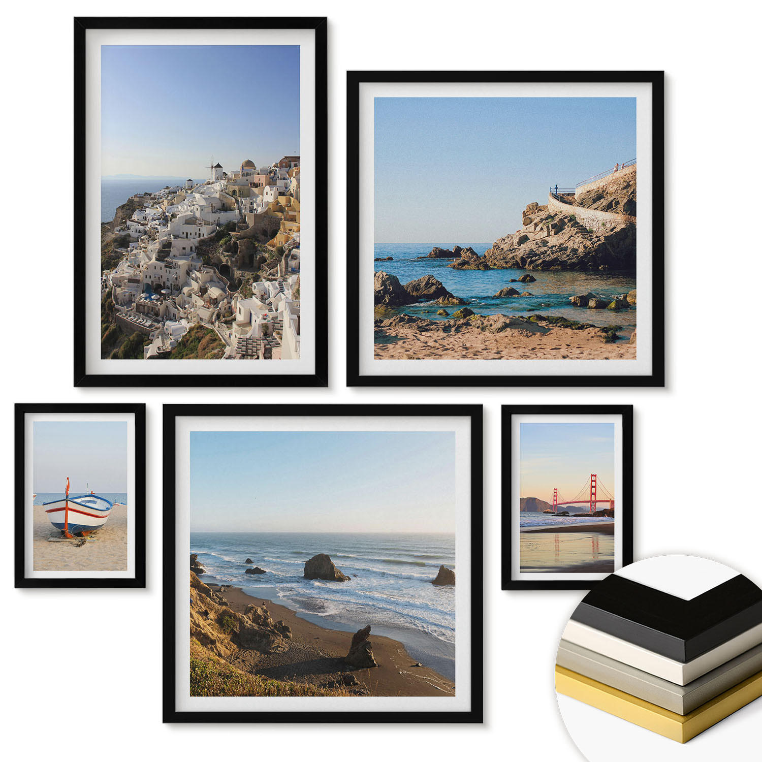 WANDBILDER 5er-Set - 50x50 cm & 20x30 cm & 40x60 cm Schwarzer Rahmen - Naturlandschaft der Bergseen - Schwarz, Kunststoff (40/60cm) - ArtPrintCave