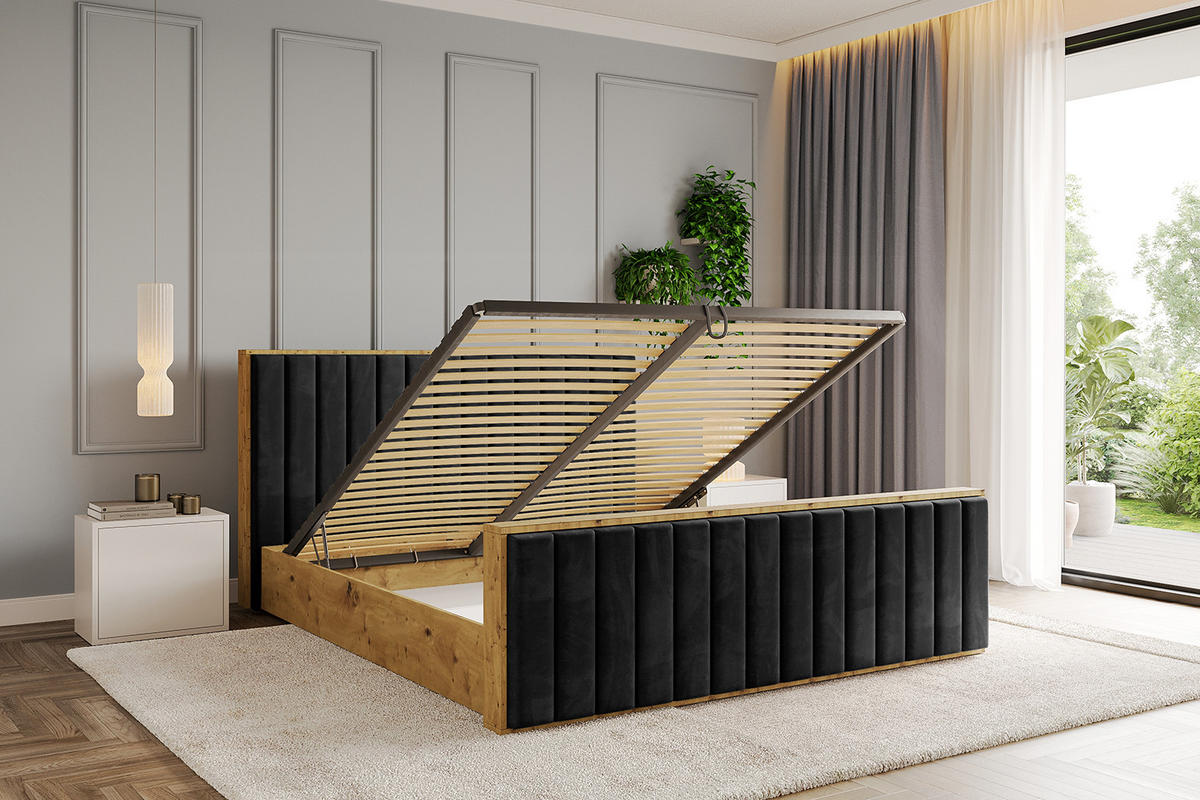 POLSTERBETT mit Bettkasten, Fußteil und Lattenrost, Boxbett ohne Matratze - ENZO4-Z 120x200 Schwarz - Schwarz, Holzwerkstoff/Textil (120/200cm) - ALTDECOR