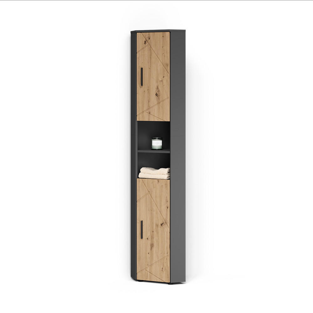 HOCHSCHRANK Ronco, Anthrazit/Artisan-Eiche, 33 x 192 cm mit 2 Türen - Anthrazit/Eiche Artisan, Holzwerkstoff (33/192/33cm) - Livinity®
