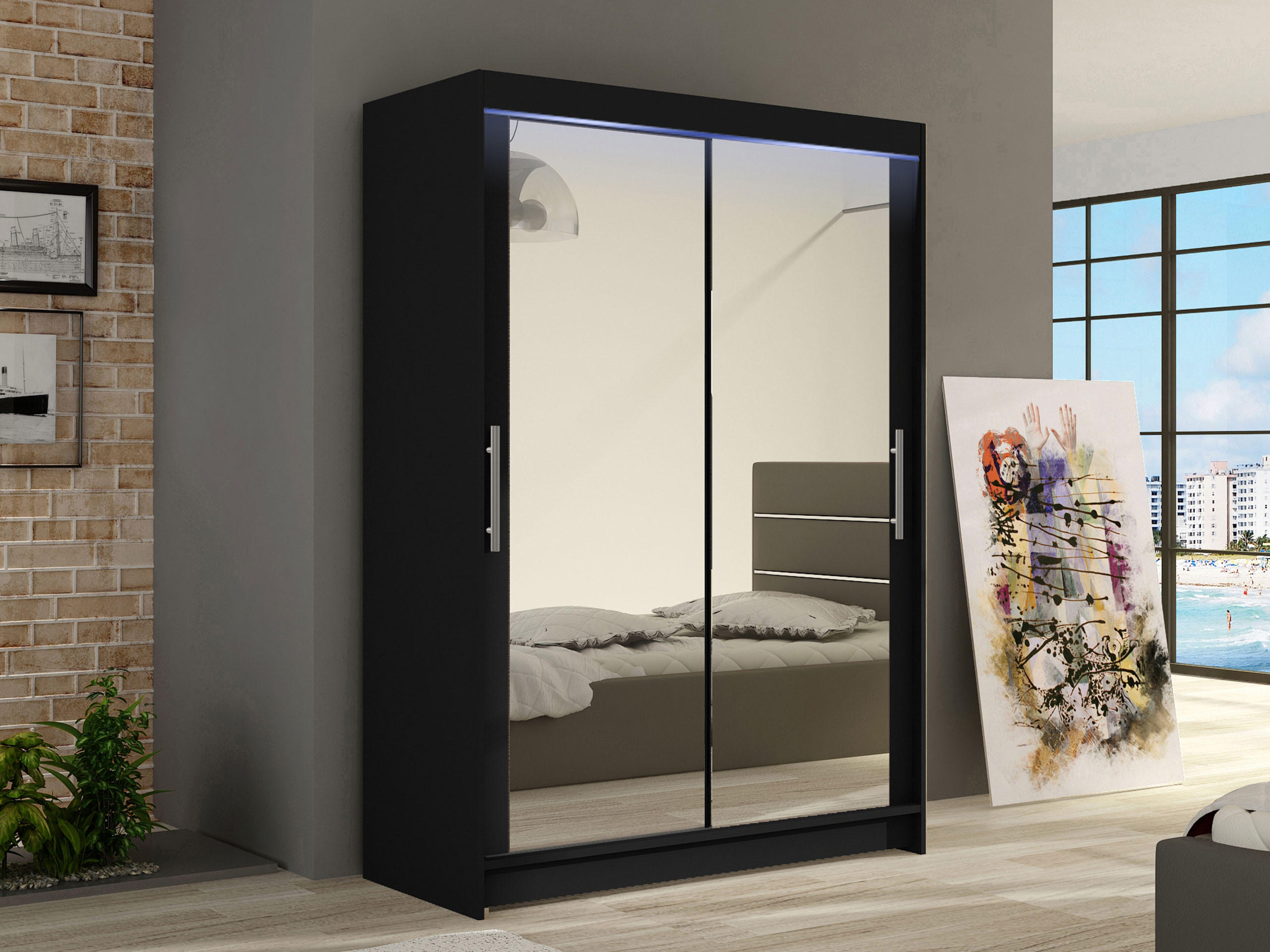 KLEIDERSCHRANK Miami VII, mit RGB LED Beleuchtung - Silberfarben/Schwarz, Holzwerkstoff/Kunststoff (120/200/58cm) - MIRJAN24