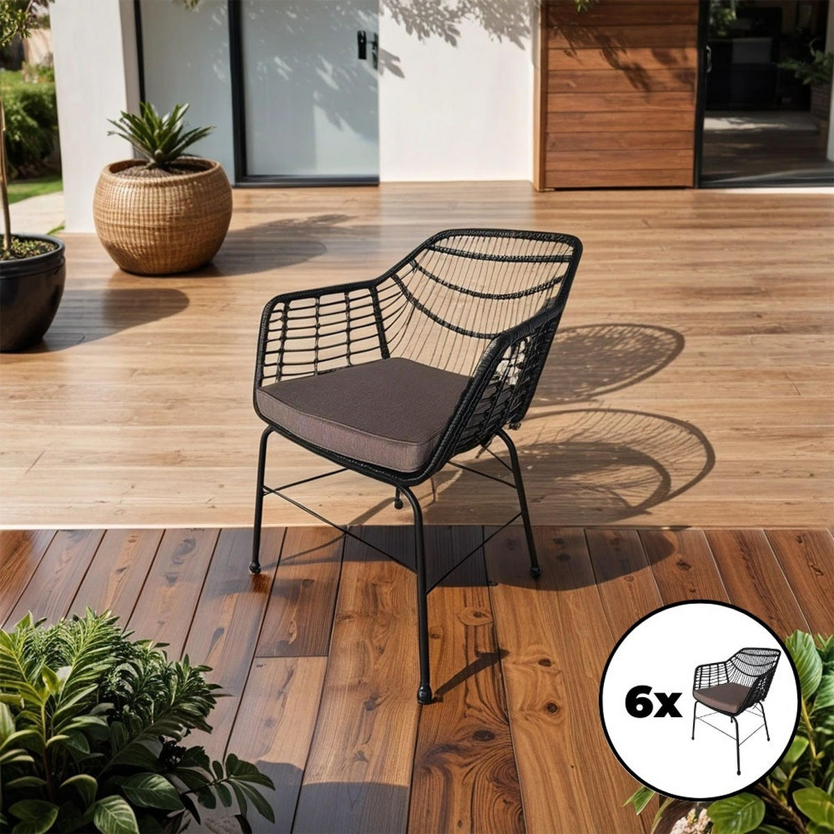 GARTENSTUHL TARA - 6 - Schwarz, Metall (60/82/63cm) - Home Deluxe