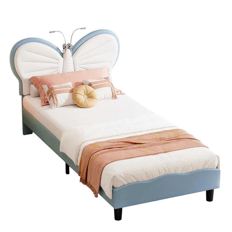POLSTERBETT 90/190 cm Weiß Blau mit LED-Leseleuchte - Blau, Holz (90/190cm) - SHOPENTRA