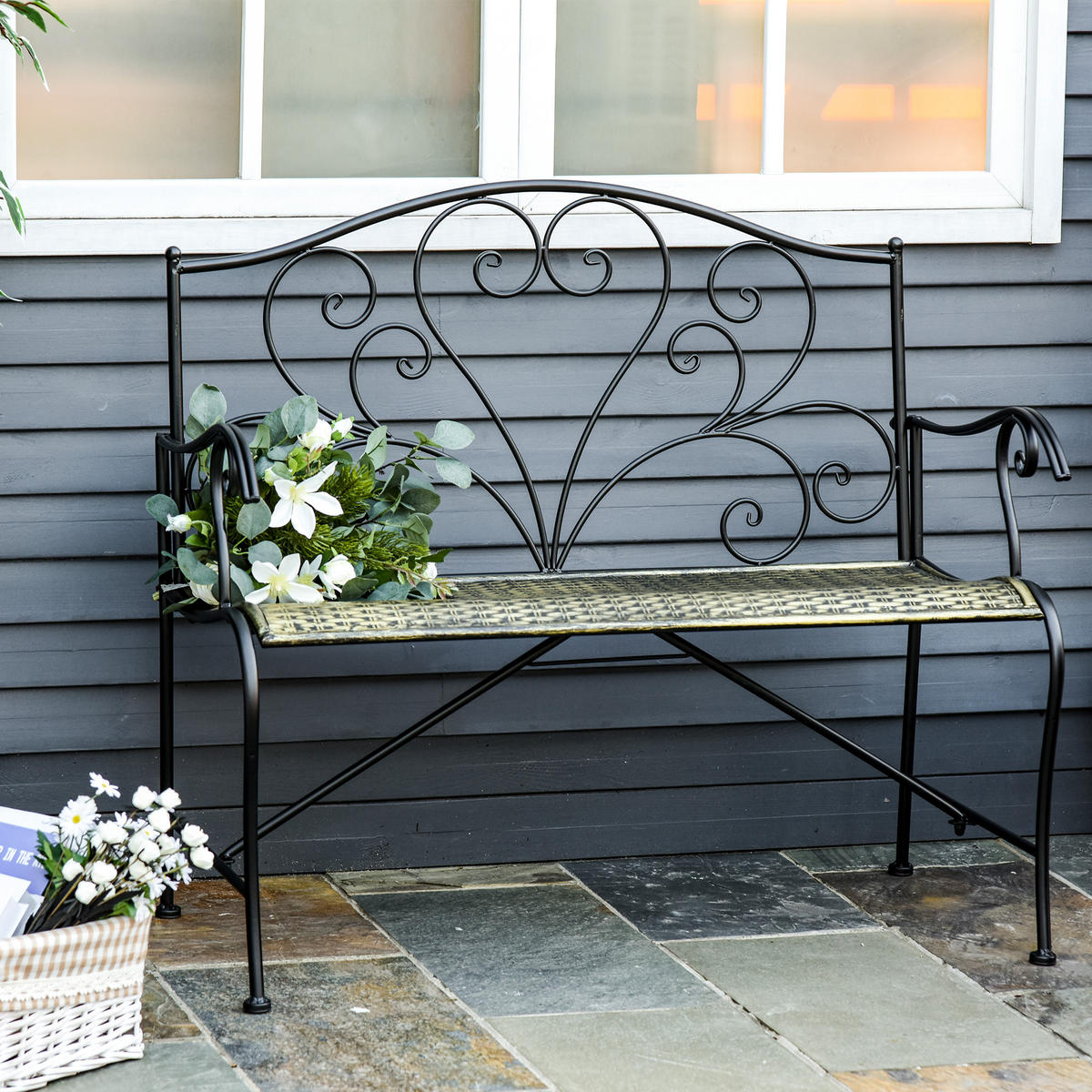 GARTENBANK DE-17755 Schwarz/Gold - Schwarz, Metall (100/88/50cm) - ComfortXL