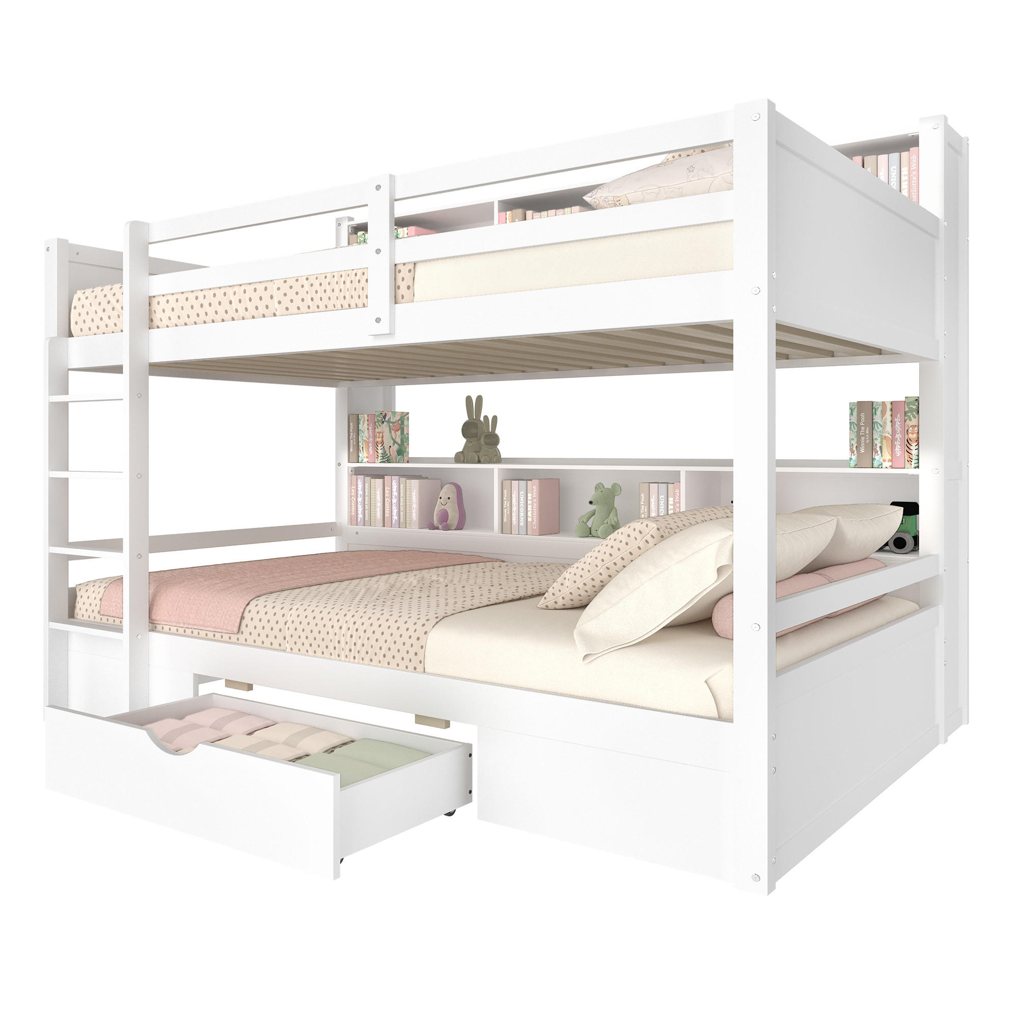 ETAGENBETT 90x200cm + 90x200cm Weiß mit Schubladen Staufächer - Weiß, Holz (90/200cm) - FLIEKS