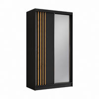 KLEIDERSCHRANK Nila 120 cm Schwarz Spiegel 2 Schubladen Griffe silber - Schwarz, Holzwerkstoff (120/216/61cm) - KS Home Concept