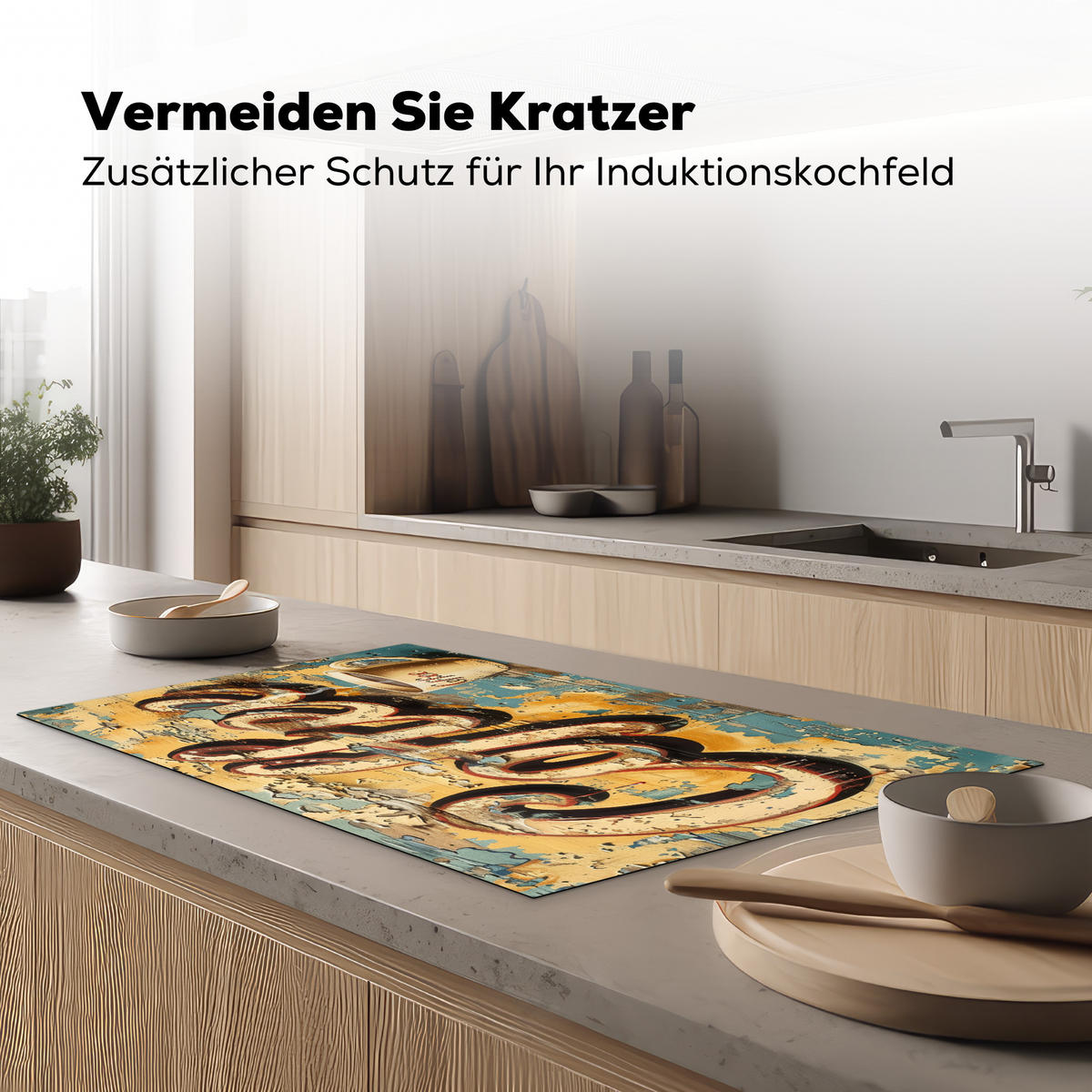 HERDABDECKPLATTE Kaffee - Vintage - Braun - Tasse Induktionsschutz 91.6x52.7 cm - Teakfarben, Kunststoff (91.6/52.7/0.2cm) - MuchoWow