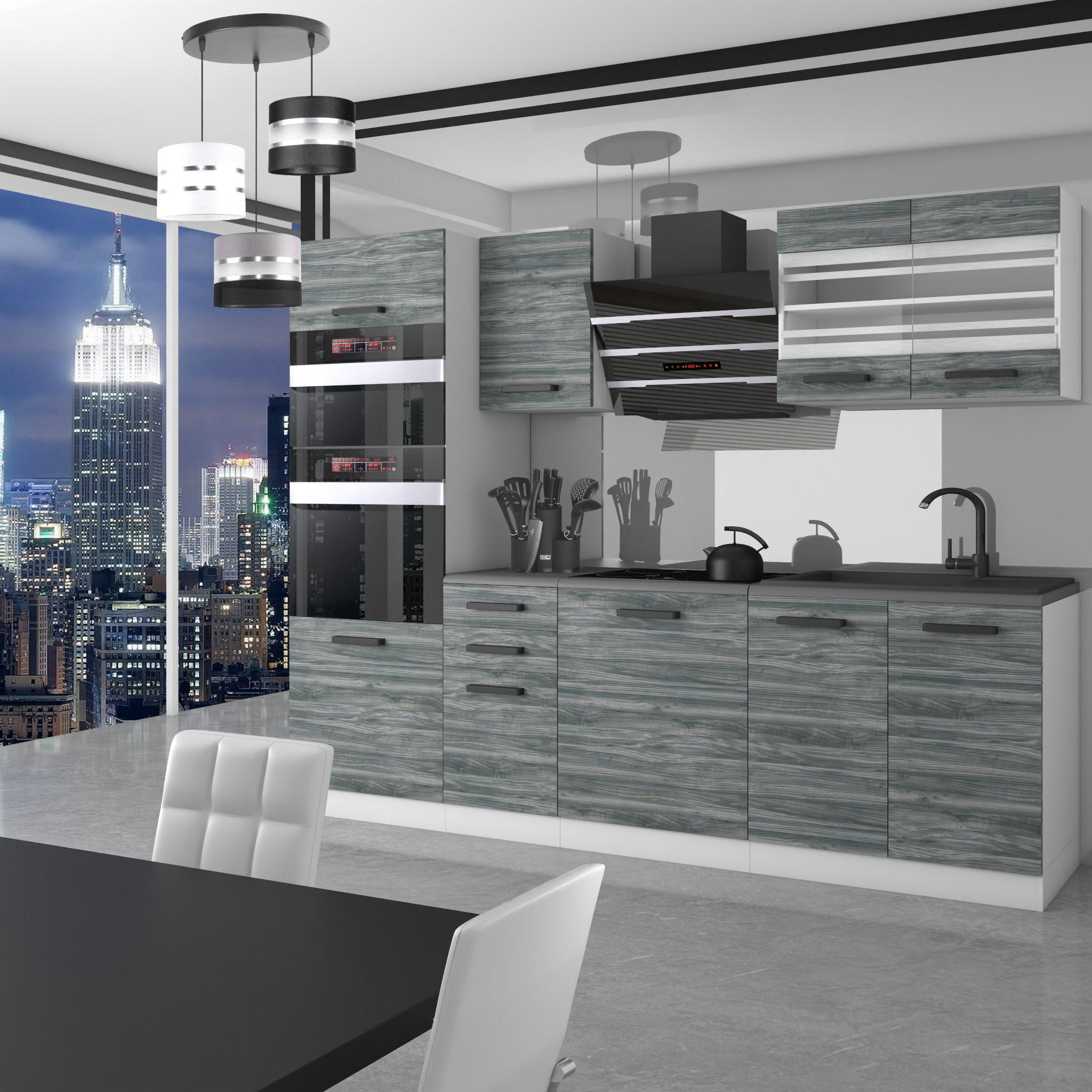 KÜCHENZEILE Tracy 240 cm, ohne Arbeitsplatten, Glamour Wood - Grau, Holz (240/204/60cm) - B BELINI GROUP