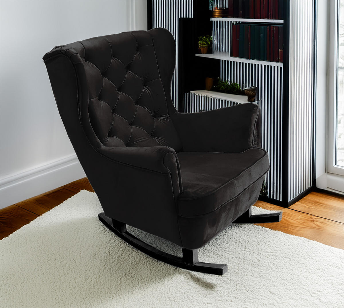 SCHAUKELSESSEL mit gepolstertem Sitz und Armlehnen, 102x81x95 cm, Schwarz_29884 - Aubergine/Schwarz, Holz/Textil (81/102/95cm) - DomoHome