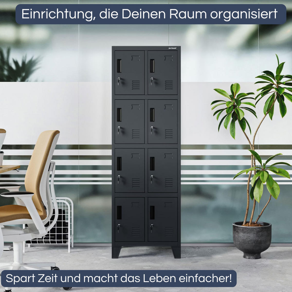 SCHLIESSFACHSCHRANK Spind ROBERT 8 Fächer 172x55,9x45cm Anthrazit - Anthrazit, Metall (55.9/172/45cm) - Jan Nowak