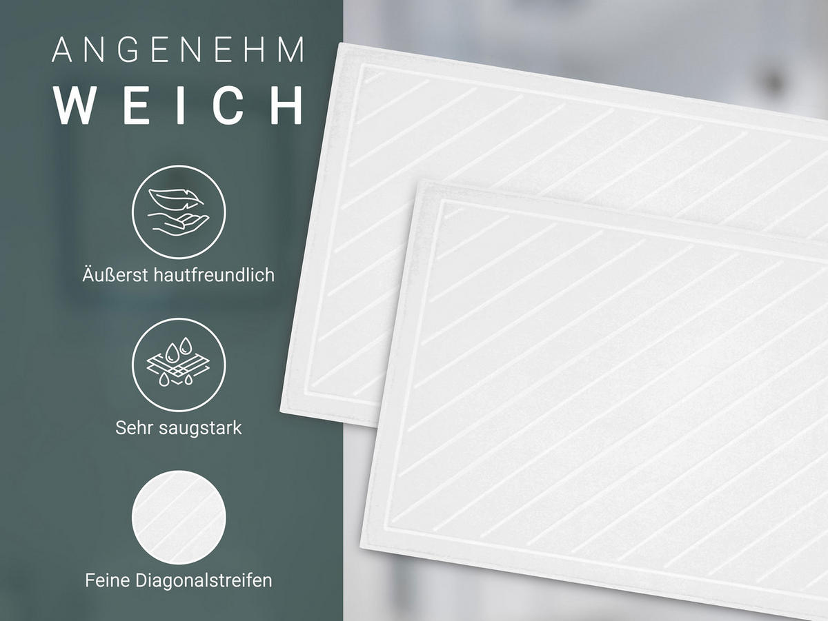 BADEMATTE, 2er-Set, 50x75 cm, 100% Baumwolle, Weiß - Weiß, Textil (50/70cm) - Zollner