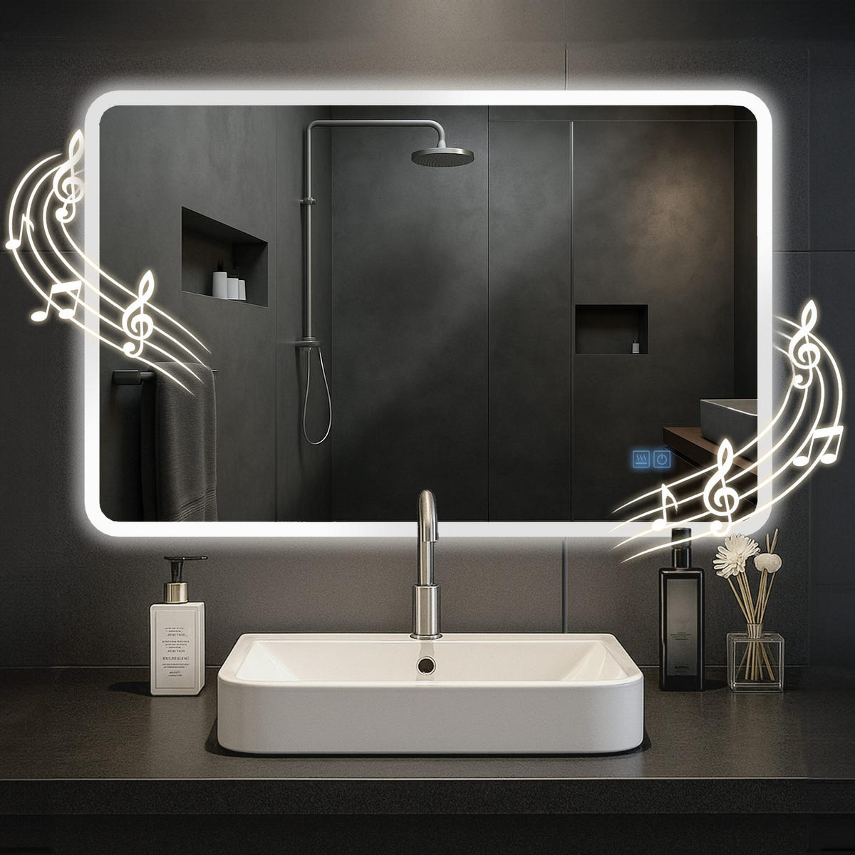 BADSPIEGEL Wien 70x100 Bluetooth 100x3,5x70cm Glas Klarglas Badezimmerspiegel - Klar, Glas (100/70/3.5cm) - DELUKE