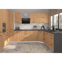 KÜCHENZEILE Casella 15-teilig Grau / Casella Eiche Natur - Braun/Grau, Holzwerkstoff/Metall (360/207/270cm) - Feldmann-Wohnen